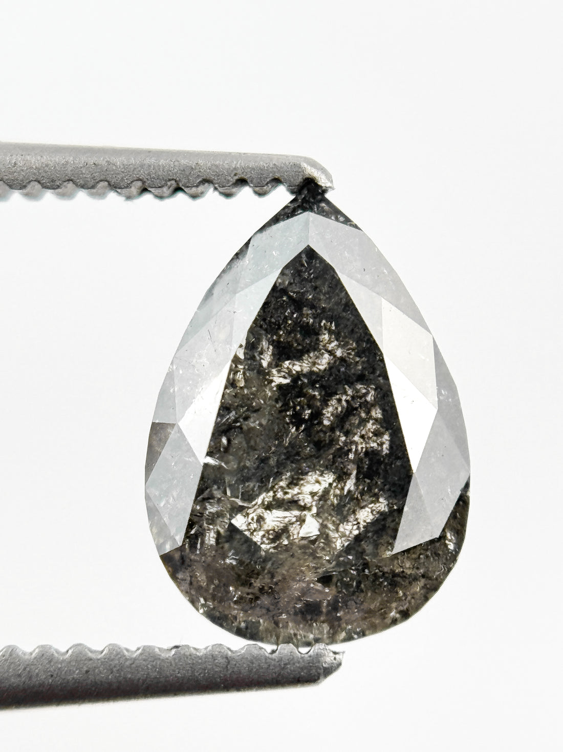 1.09 Ct Pear Rose Cut Grey Natural Galaxy Diamond