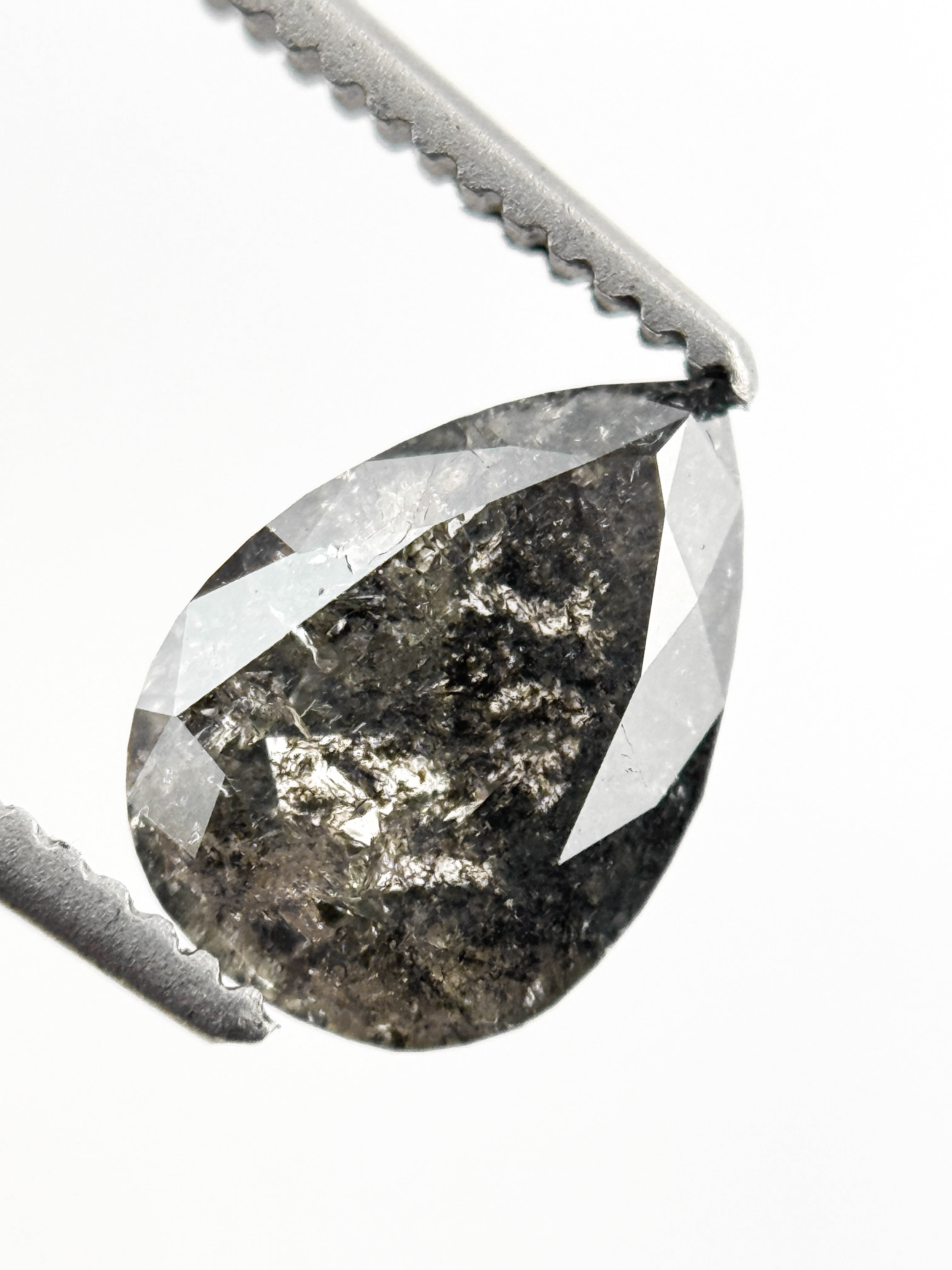 1.09 Ct Pear Rose Cut Grey Natural Galaxy Diamond