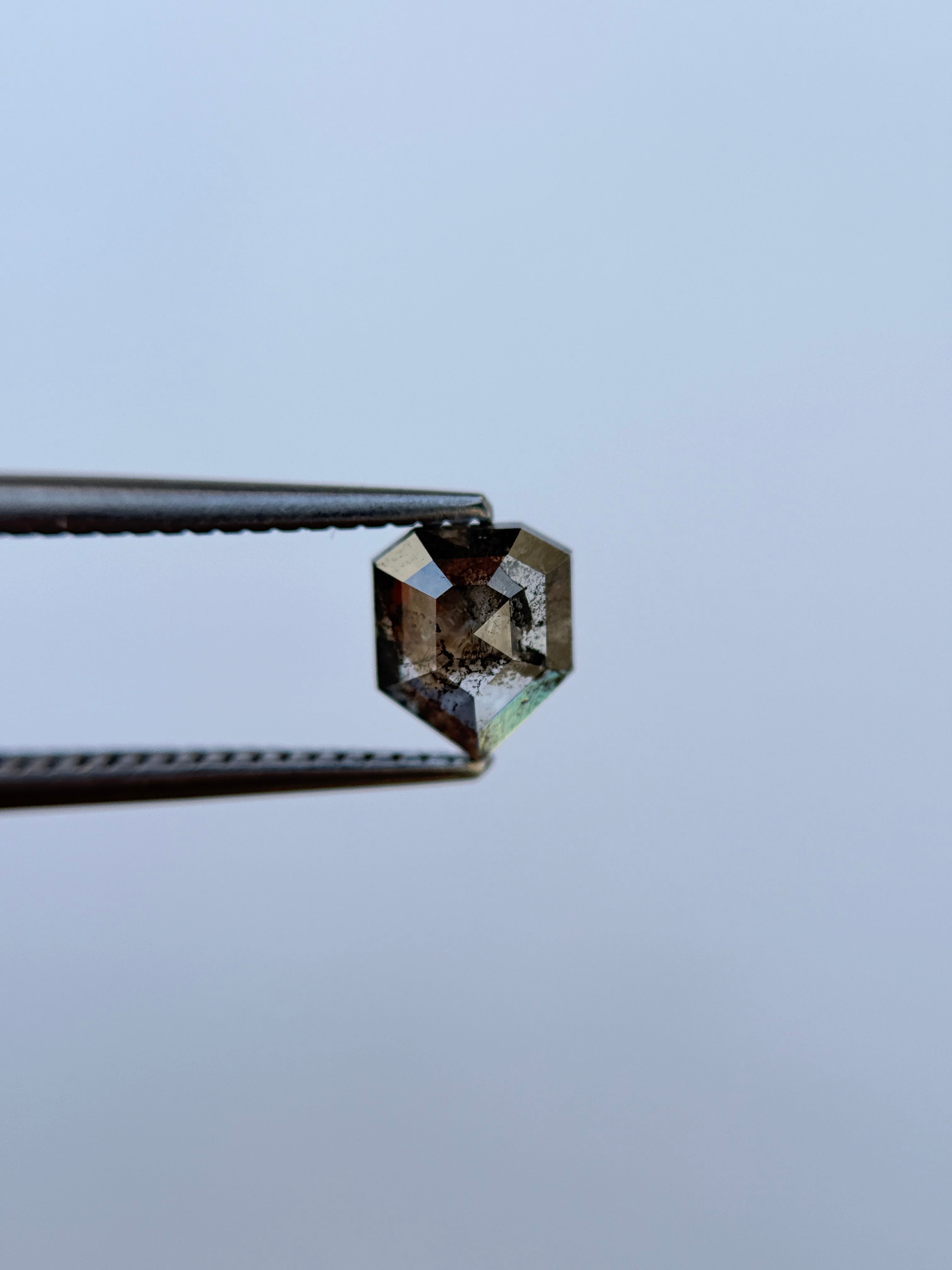 1.29 Ct Shield Rose Cut Grey Natural Salt and Pepper Diamond