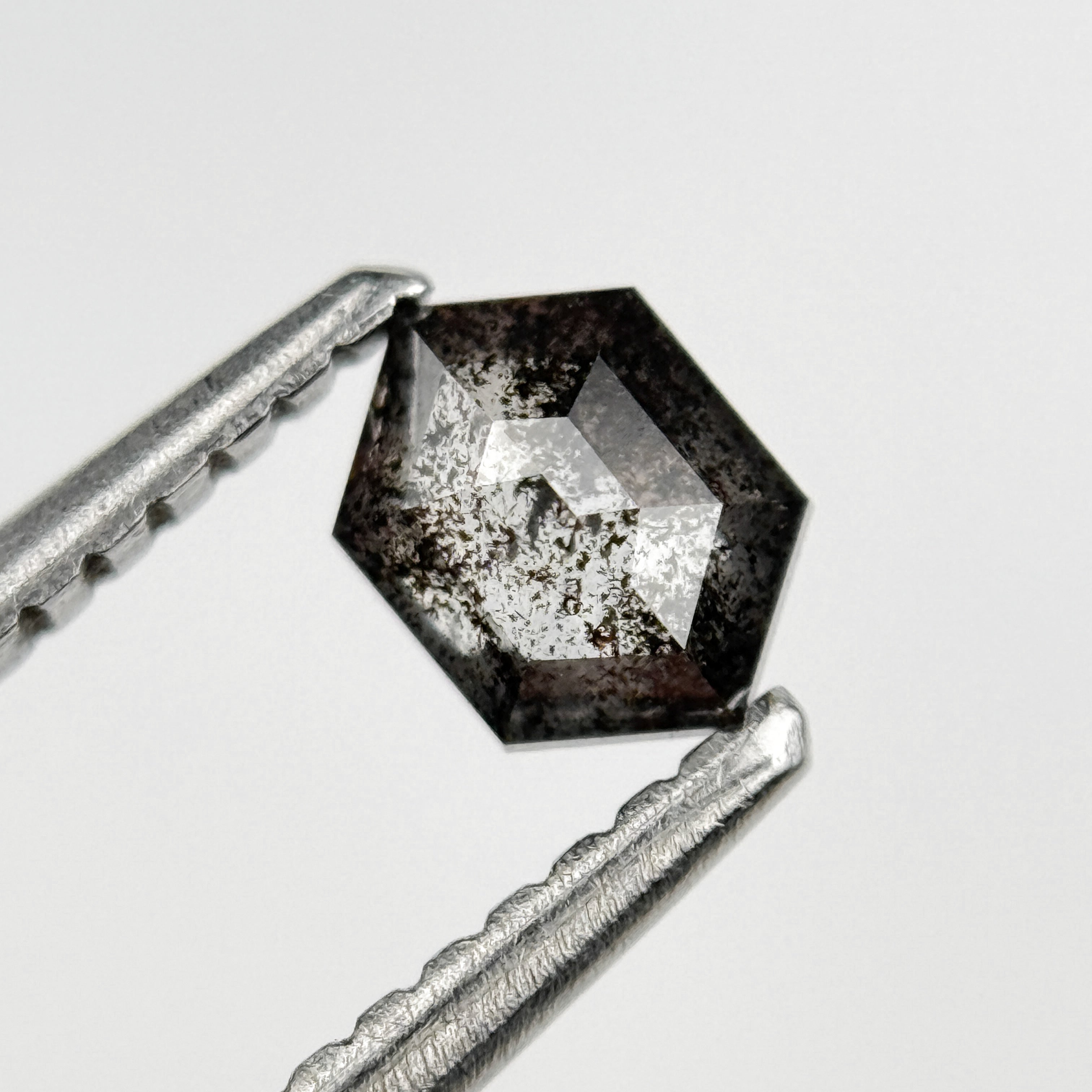 0.39 Ct Hexagon Rose Cut Grey Natural Salt and Pepper Diamond