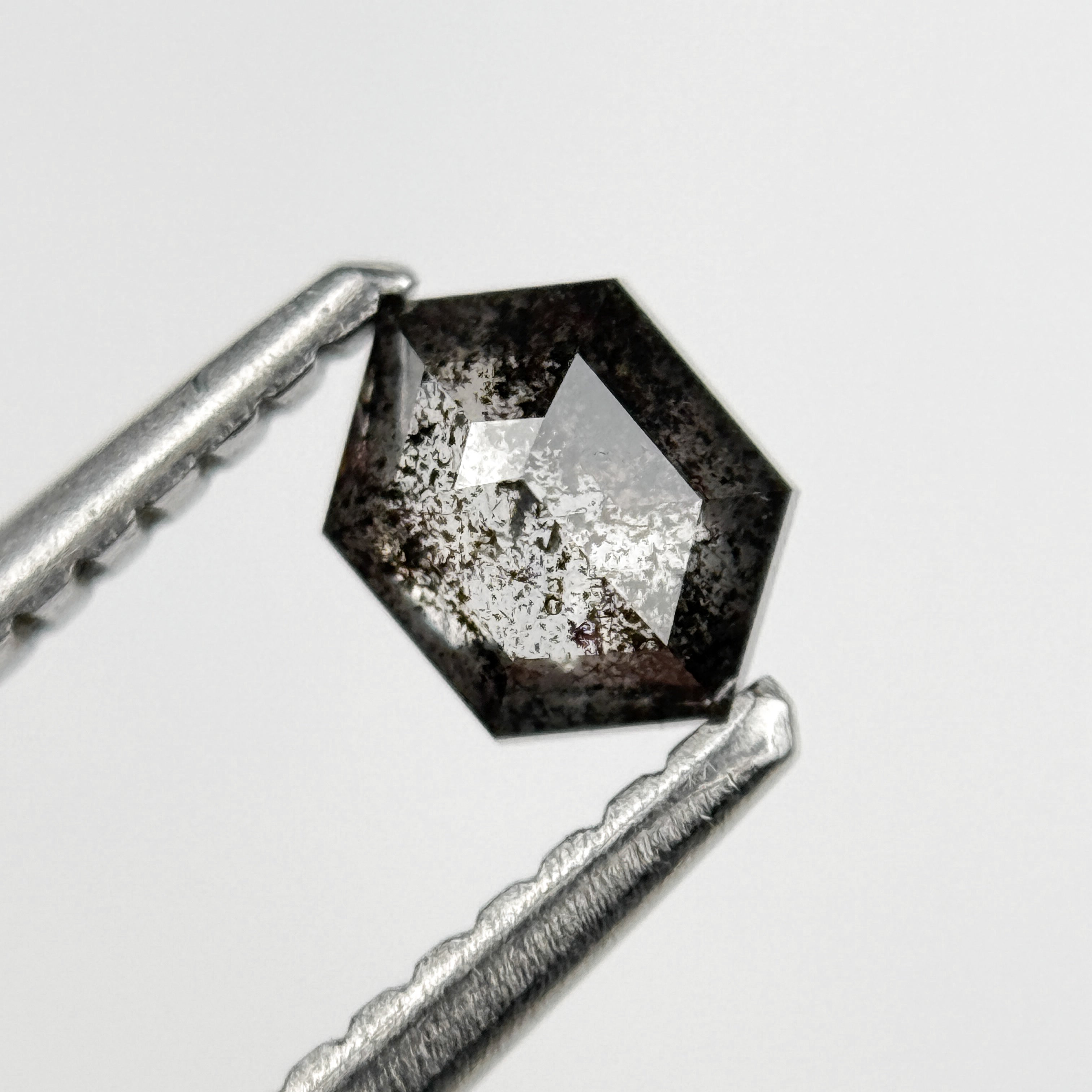 0.39 Ct Hexagon Rose Cut Grey Natural Salt and Pepper Diamond