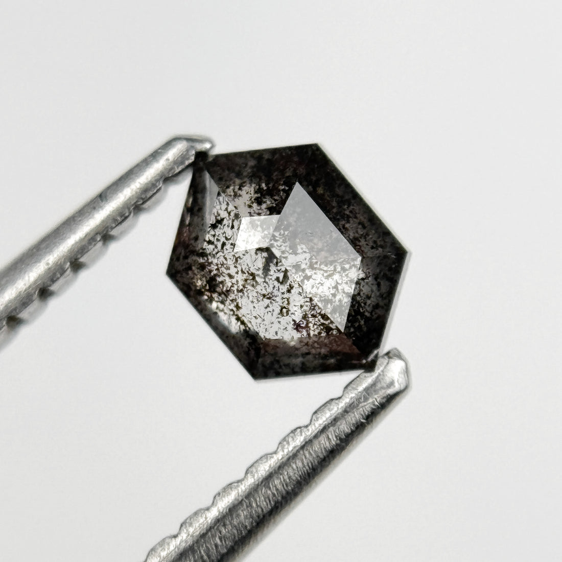 0.39 Ct Hexagon Rose Cut Grey Natural Salt and Pepper Diamond