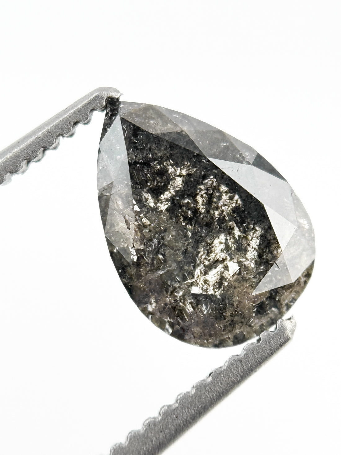 1.09 Ct Pear Rose Cut Grey Natural Galaxy Diamond