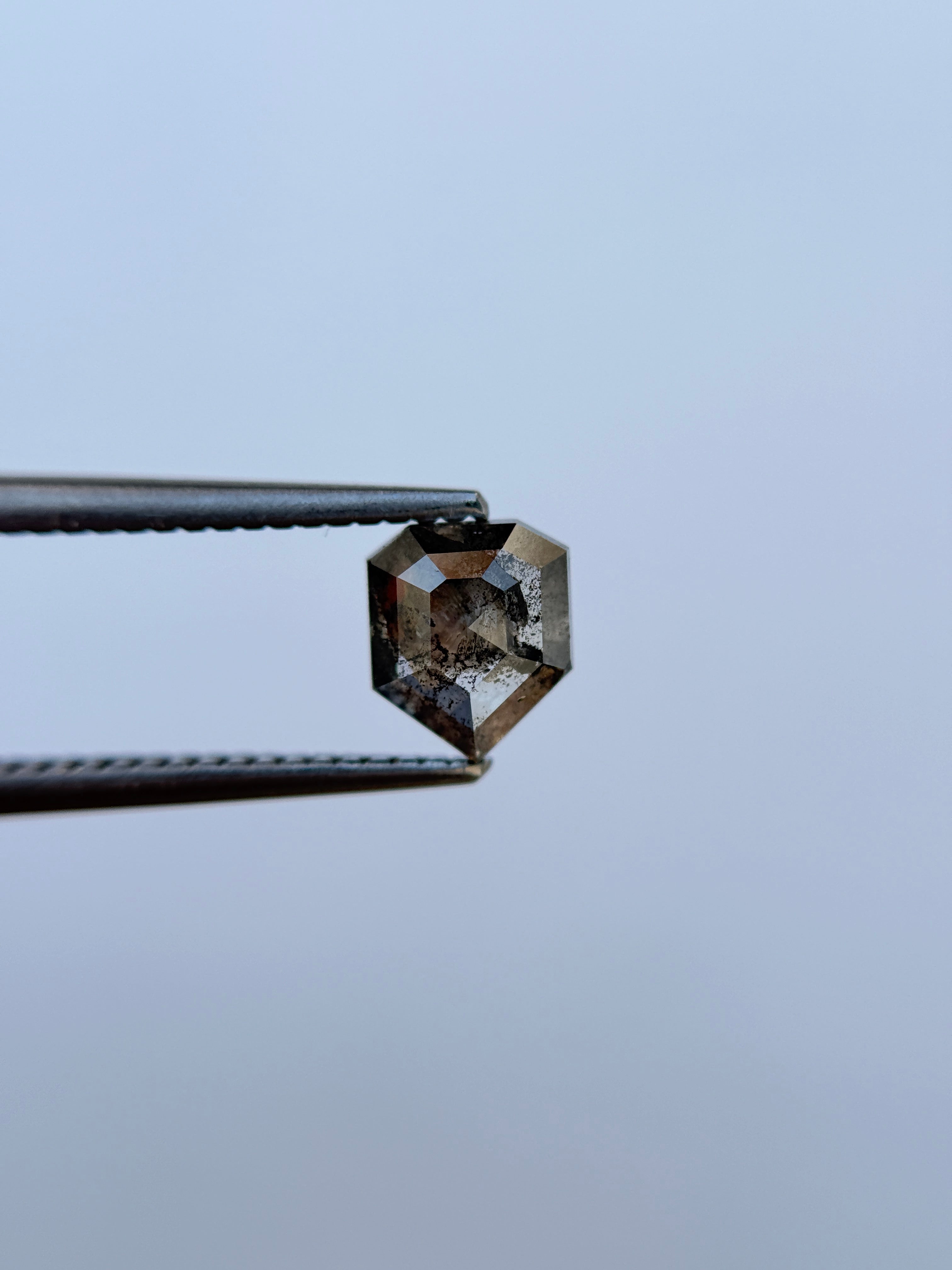 1.29 Ct Shield Rose Cut Grey Natural Salt and Pepper Diamond