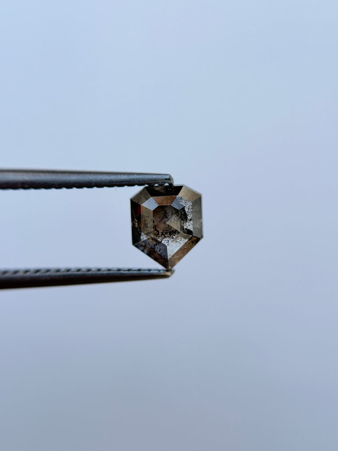1.29 Ct Shield Rose Cut Grey Natural Salt and Pepper Diamond