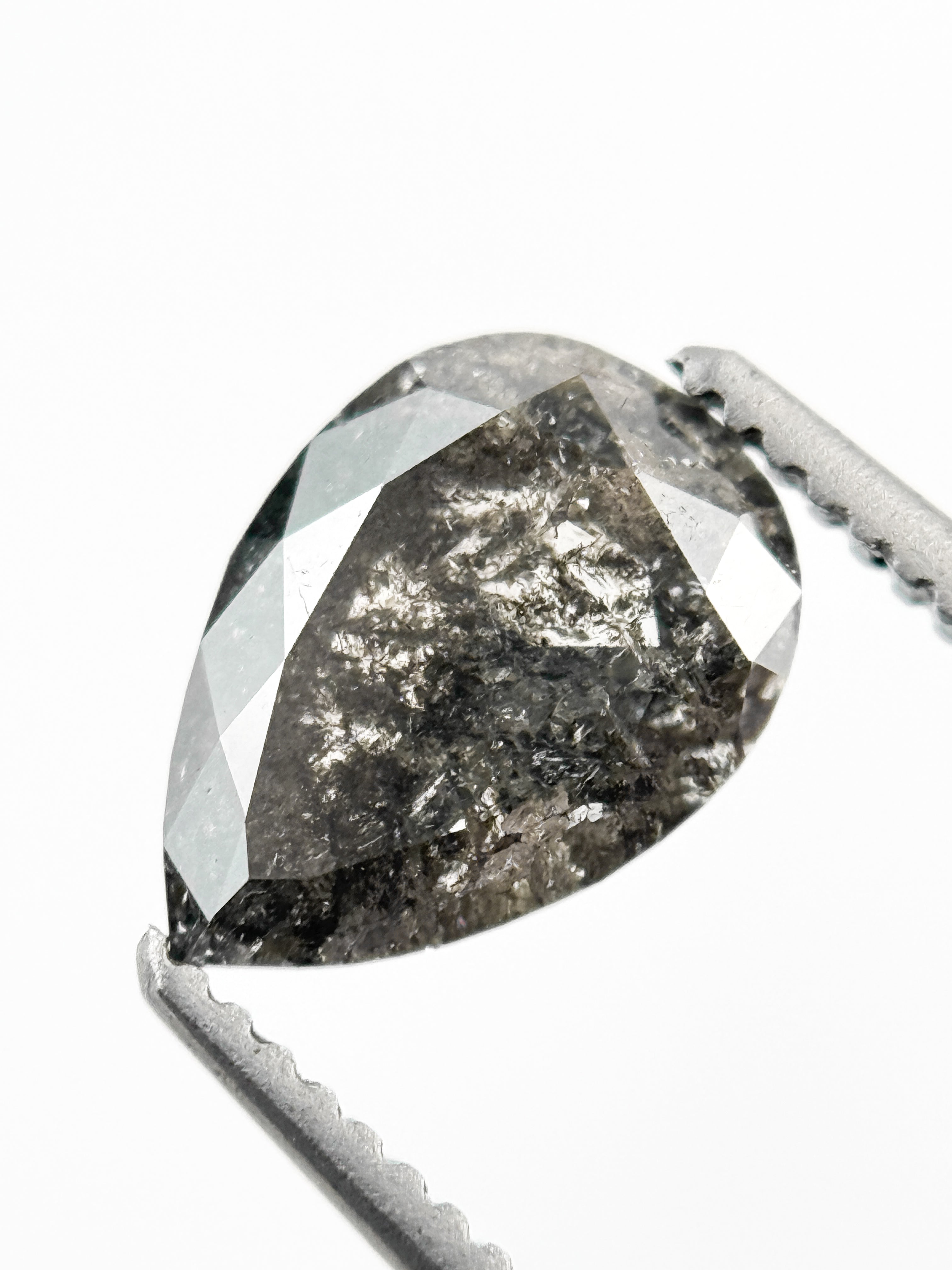 1.09 Ct Pear Rose Cut Grey Natural Galaxy Diamond