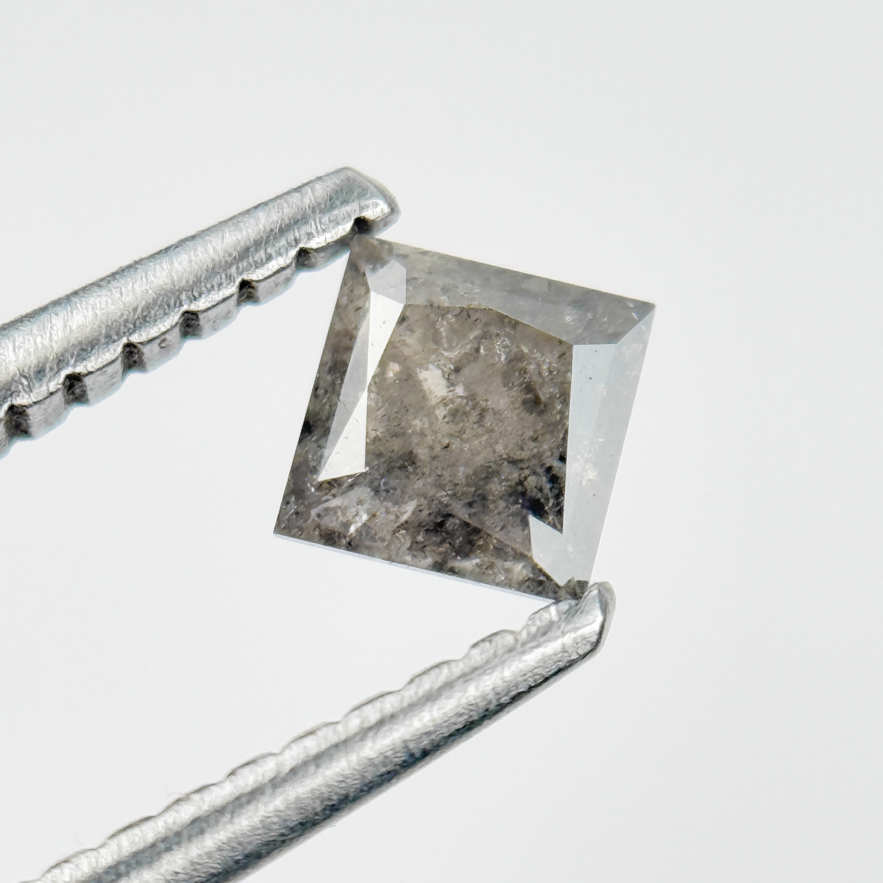 0.35 Ct Princess Rose Cut Grey Natural Salt and Pepper Diamond