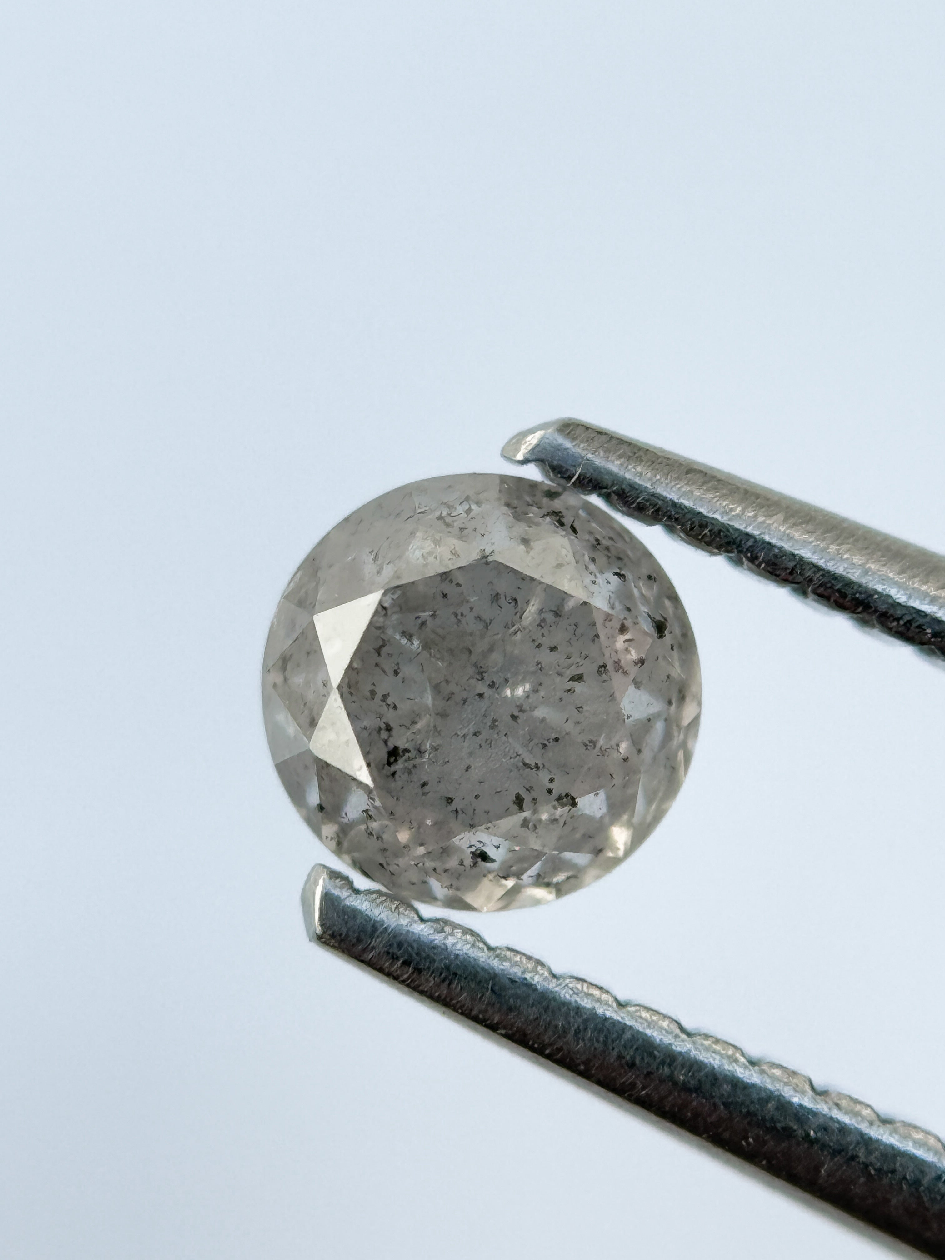 0.67 Ct Round Rose Cut Grey Natural Salt and Pepper Diamond