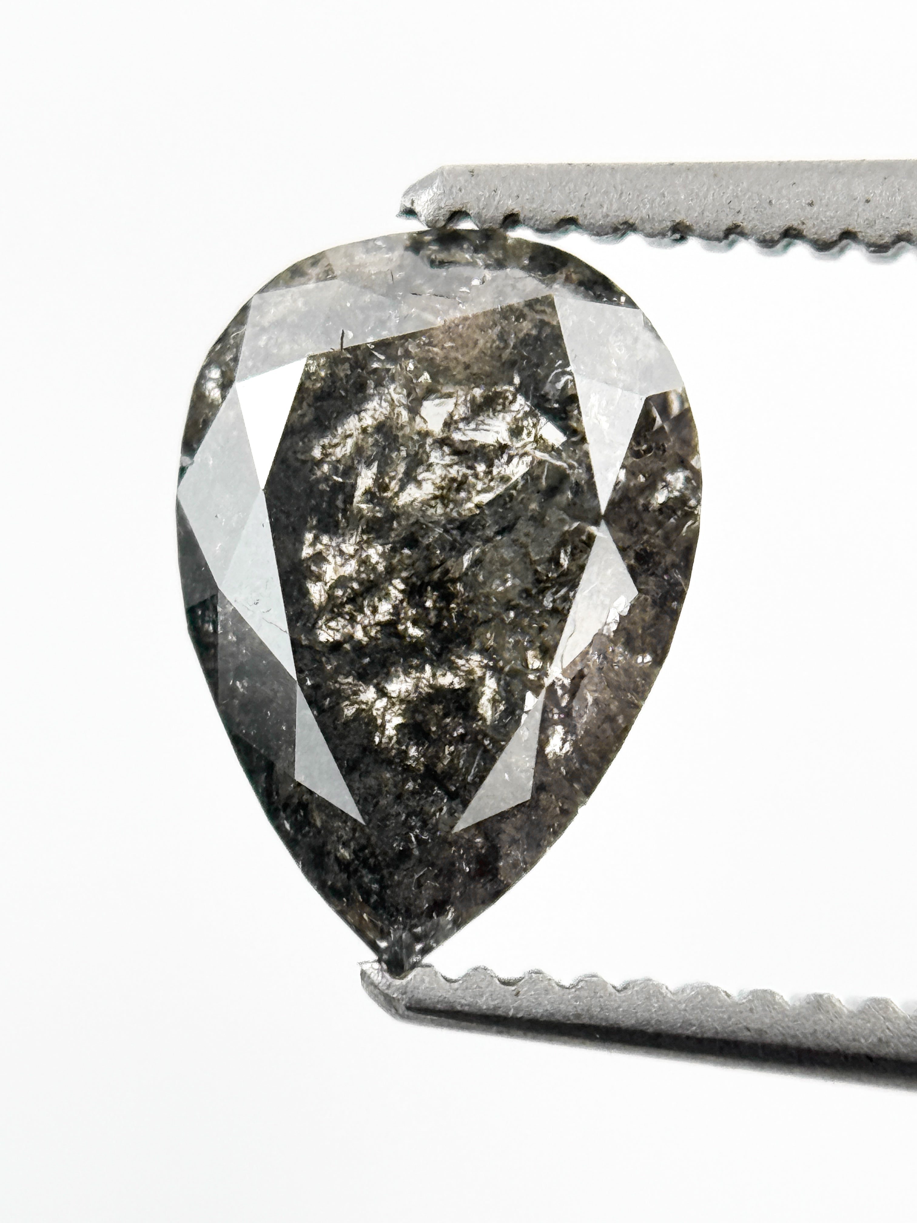 1.09 Ct Pear Rose Cut Grey Natural Galaxy Diamond