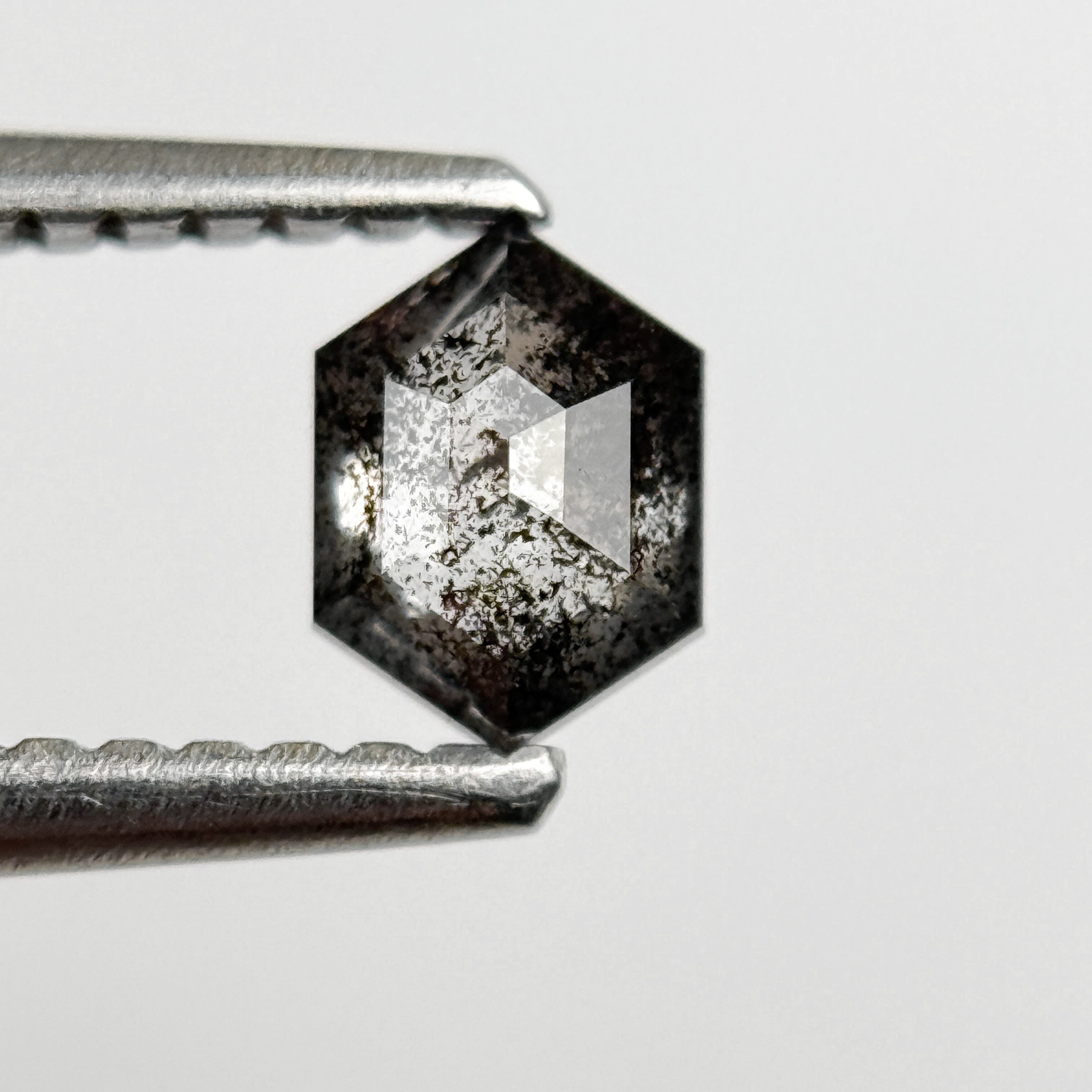 0.39 Ct Hexagon Rose Cut Grey Natural Salt and Pepper Diamond