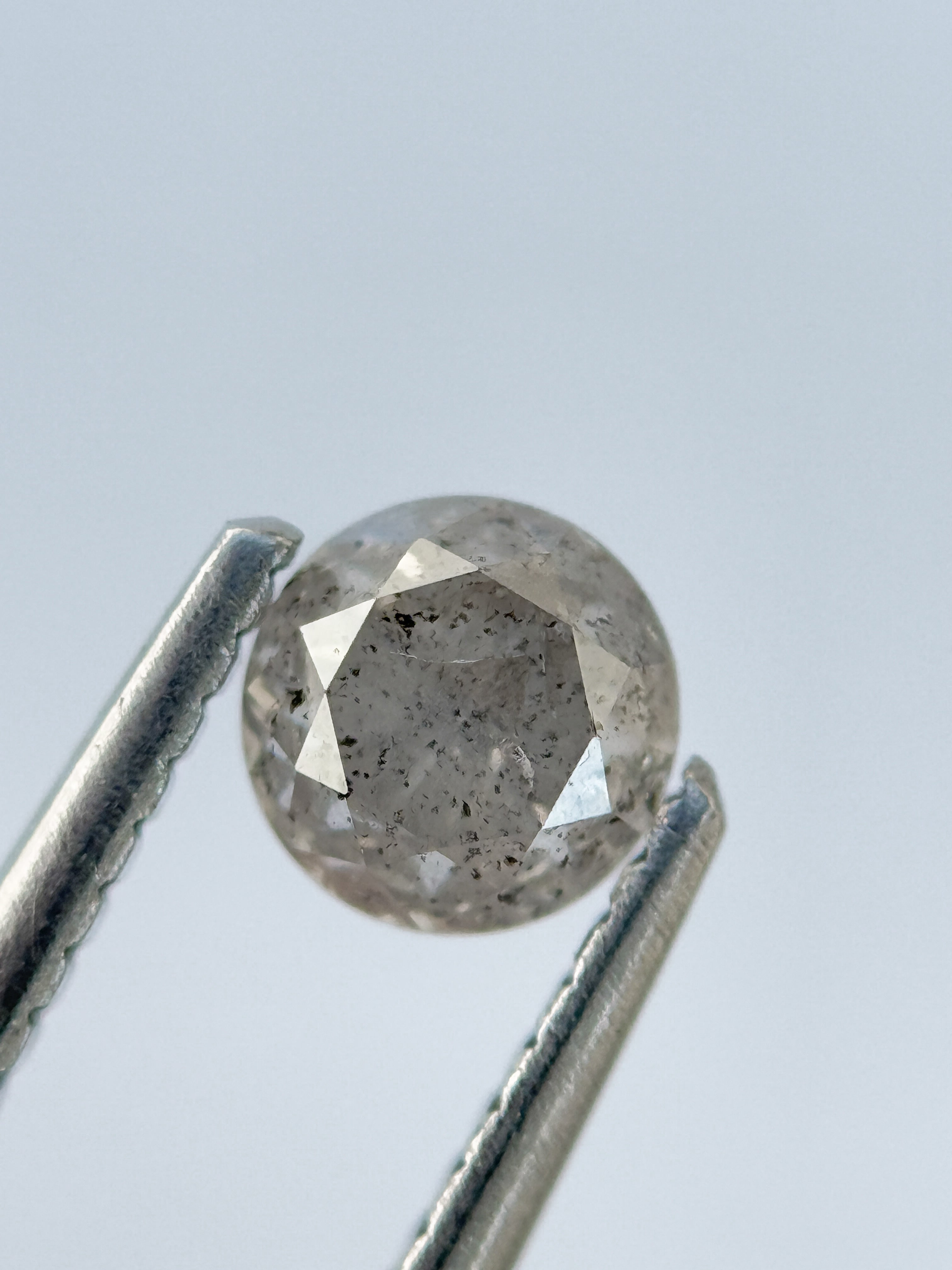 0.67 Ct Round Rose Cut Grey Natural Salt and Pepper Diamond