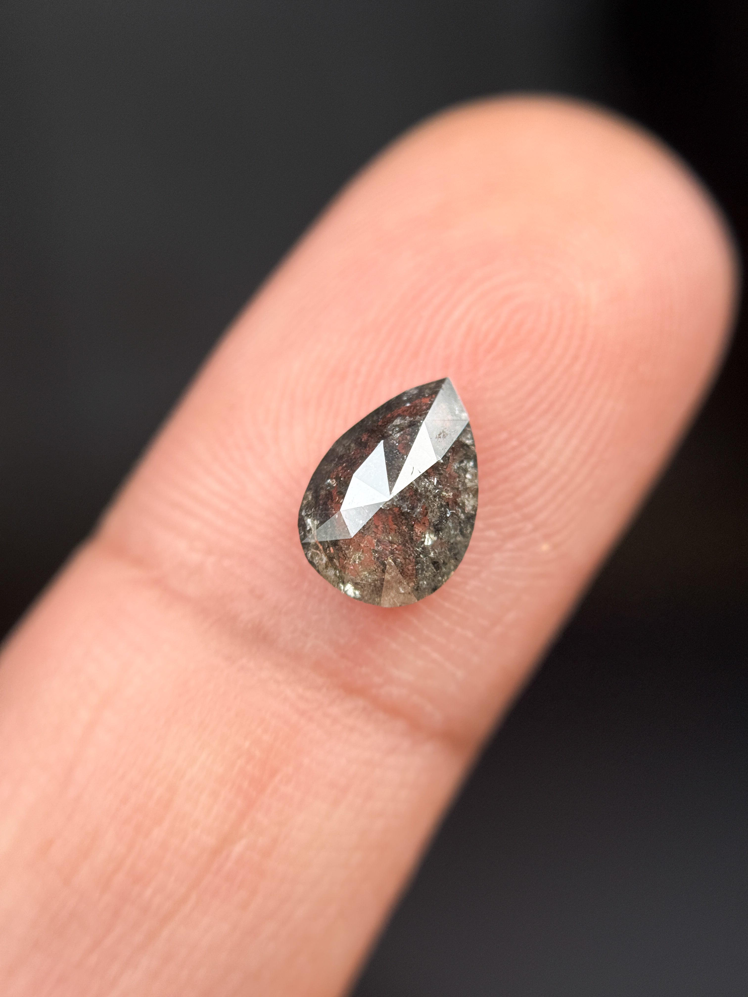 1.09 Ct Pear Rose Cut Grey Natural Galaxy Diamond