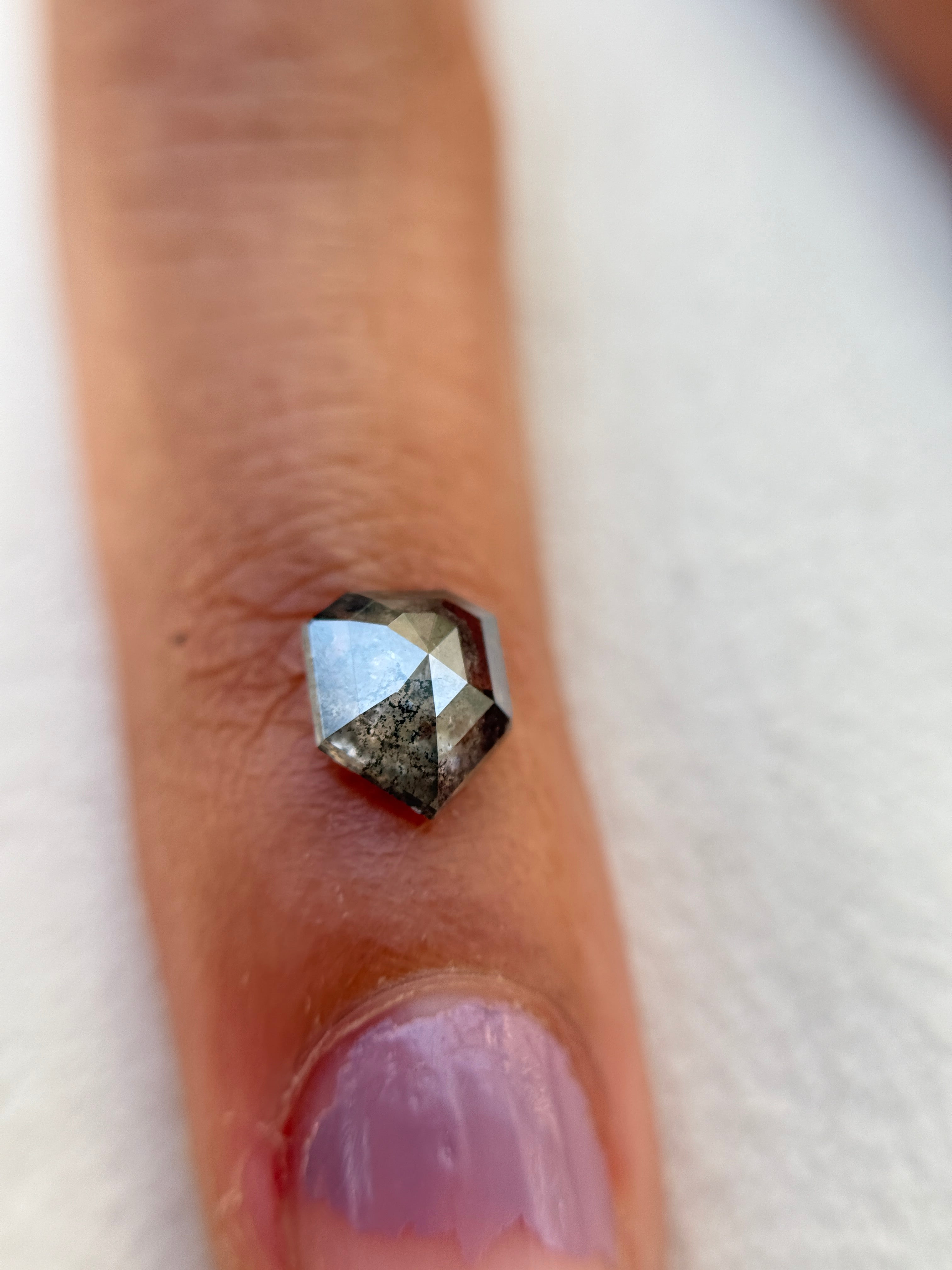 1.29 Ct Shield Rose Cut Grey Natural Salt and Pepper Diamond