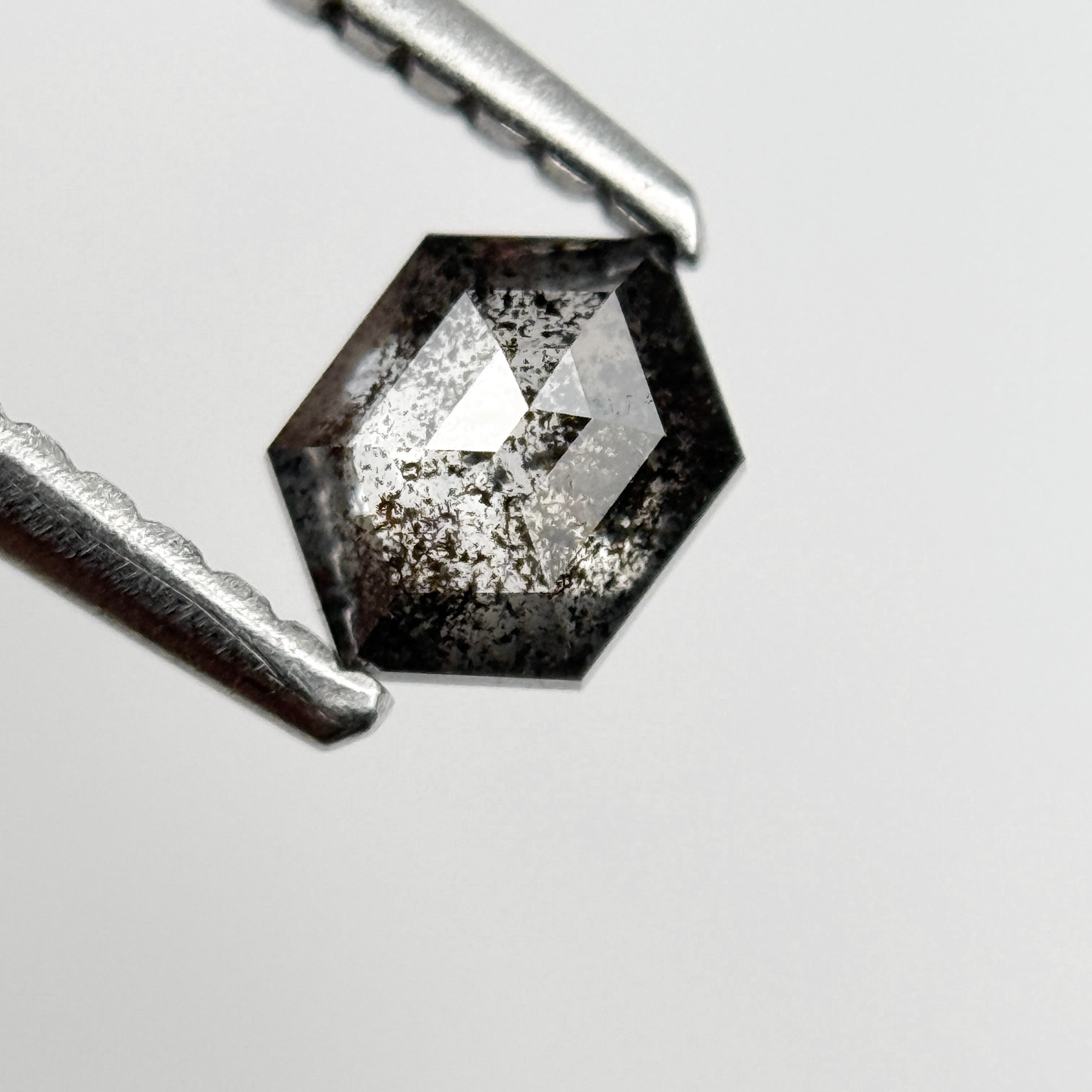 0.39 Ct Hexagon Rose Cut Grey Natural Salt and Pepper Diamond