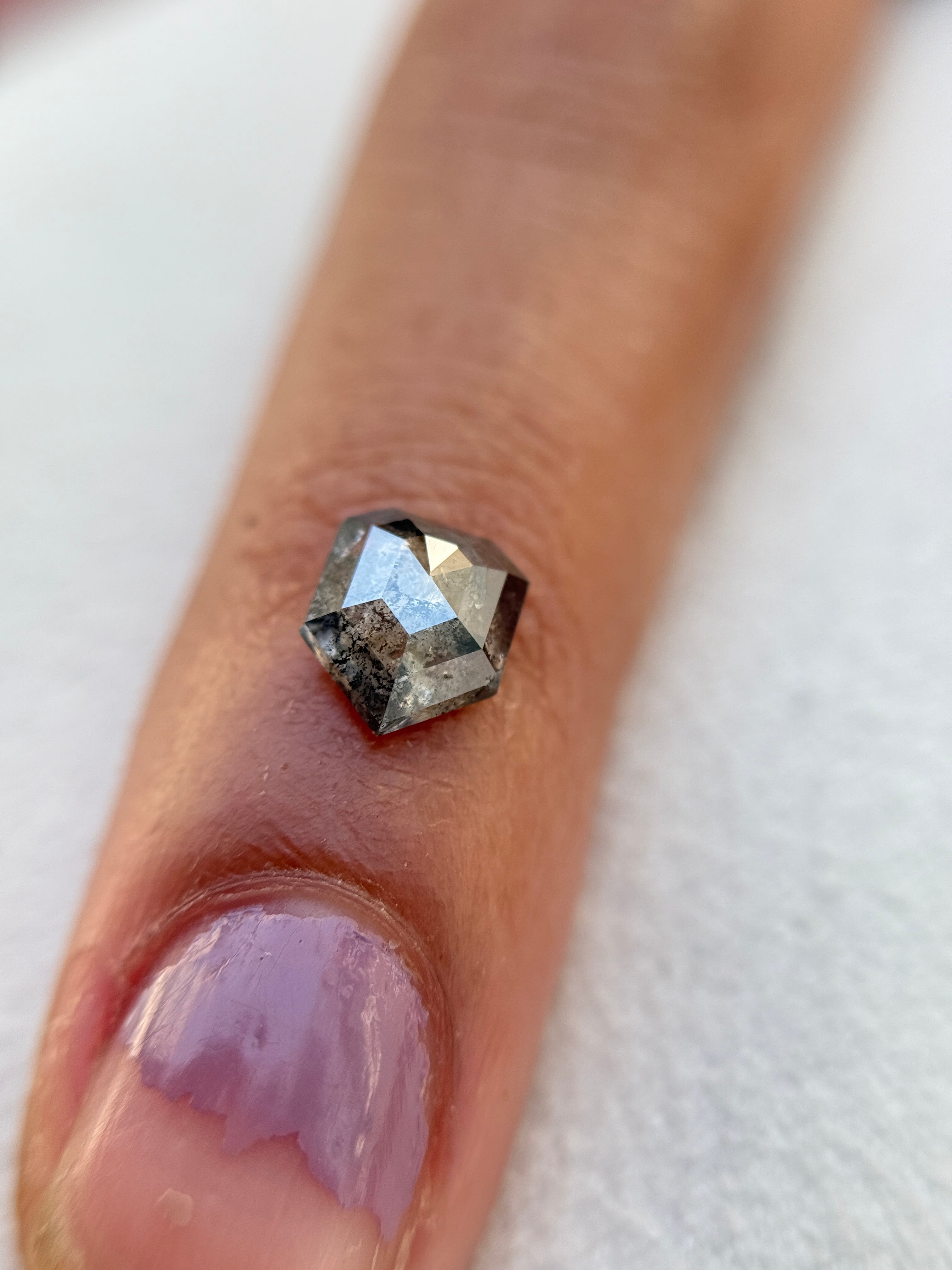 1.29 Ct Shield Rose Cut Grey Natural Salt and Pepper Diamond