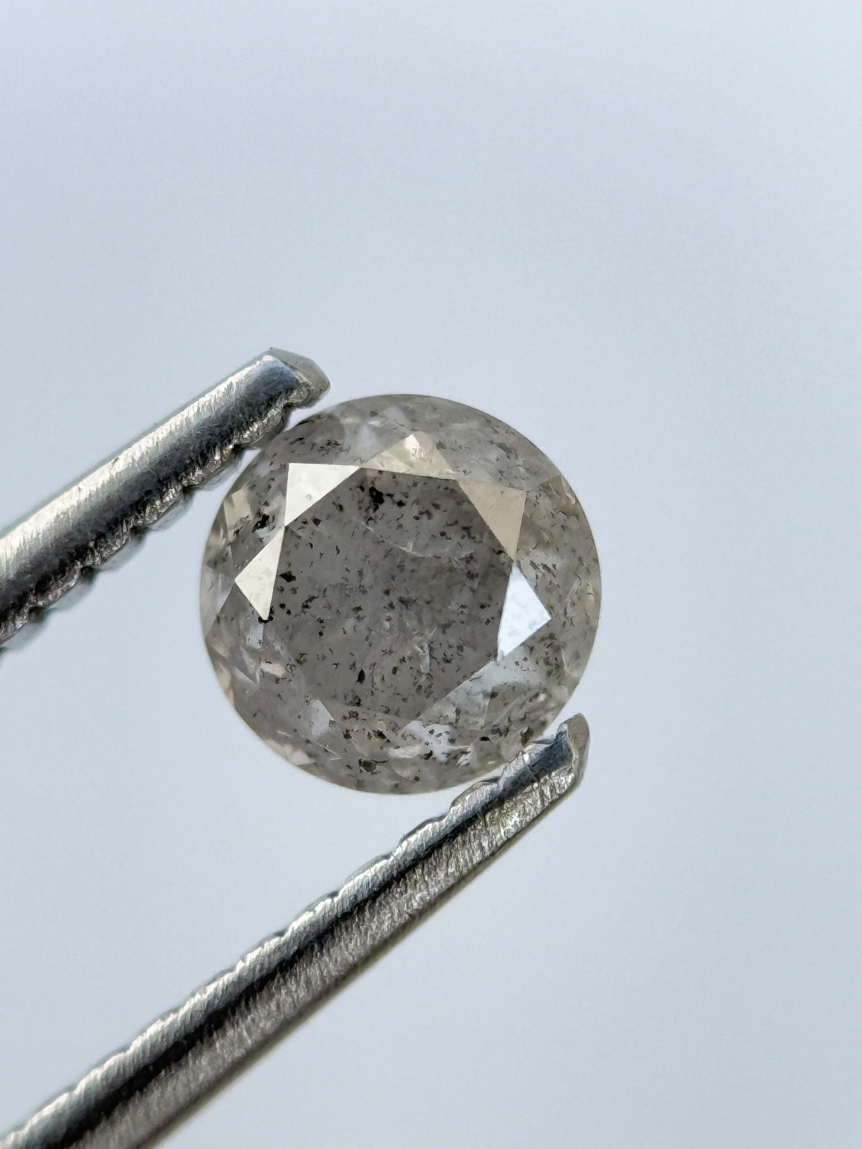 0.67 Ct Round Rose Cut Grey Natural Salt and Pepper Diamond
