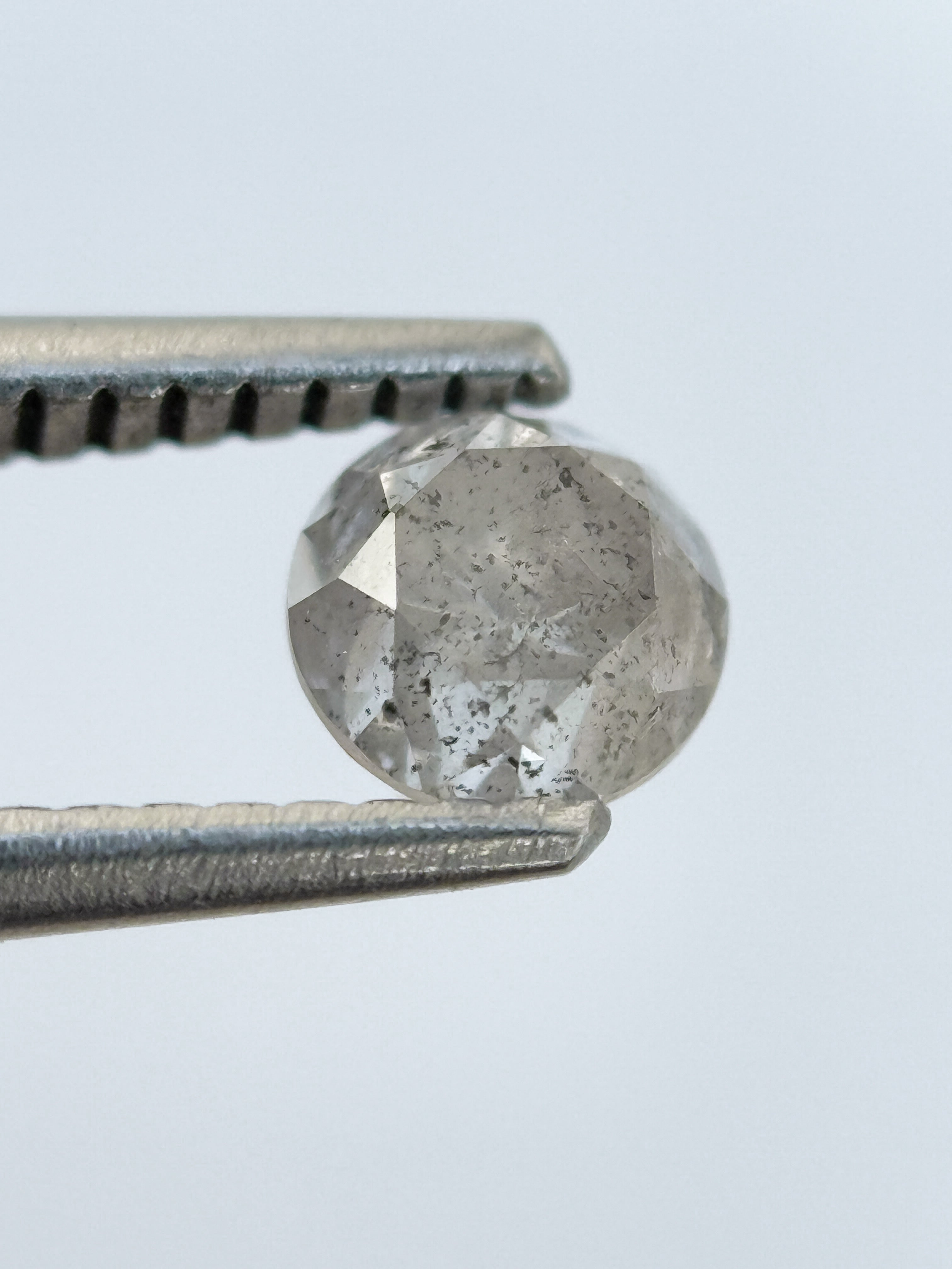 0.67 Ct Round Rose Cut Grey Natural Salt and Pepper Diamond
