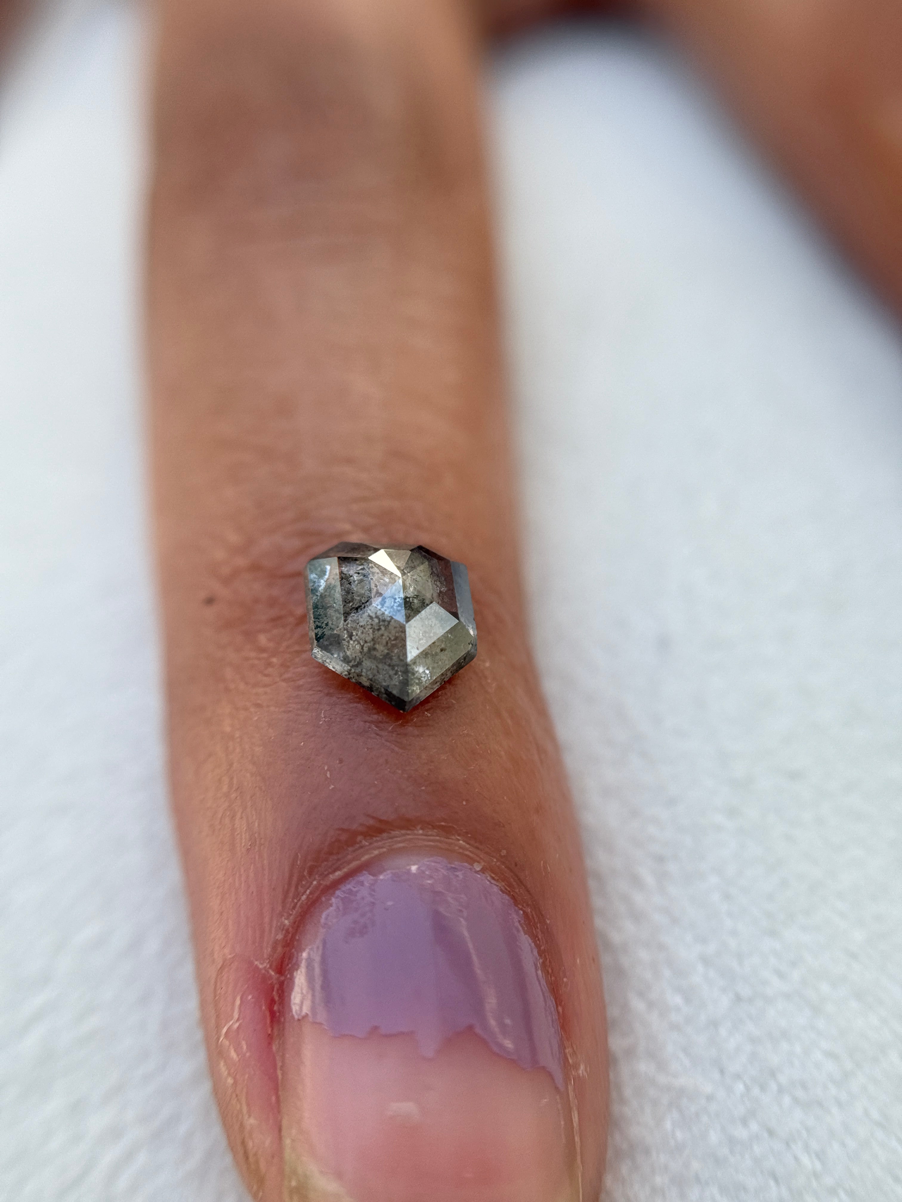 1.29 Ct Shield Rose Cut Grey Natural Salt and Pepper Diamond