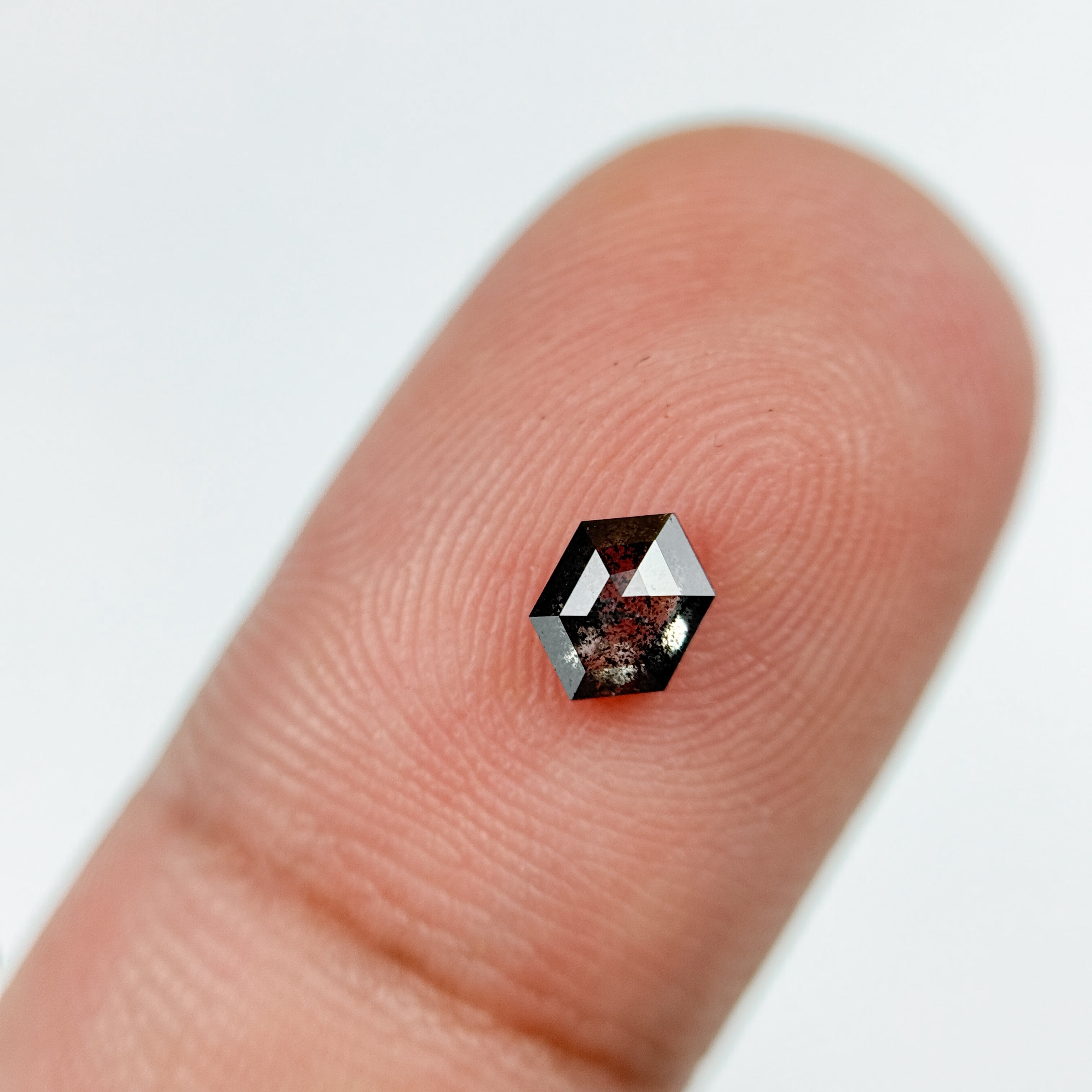 0.39 Ct Hexagon Rose Cut Grey Natural Salt and Pepper Diamond