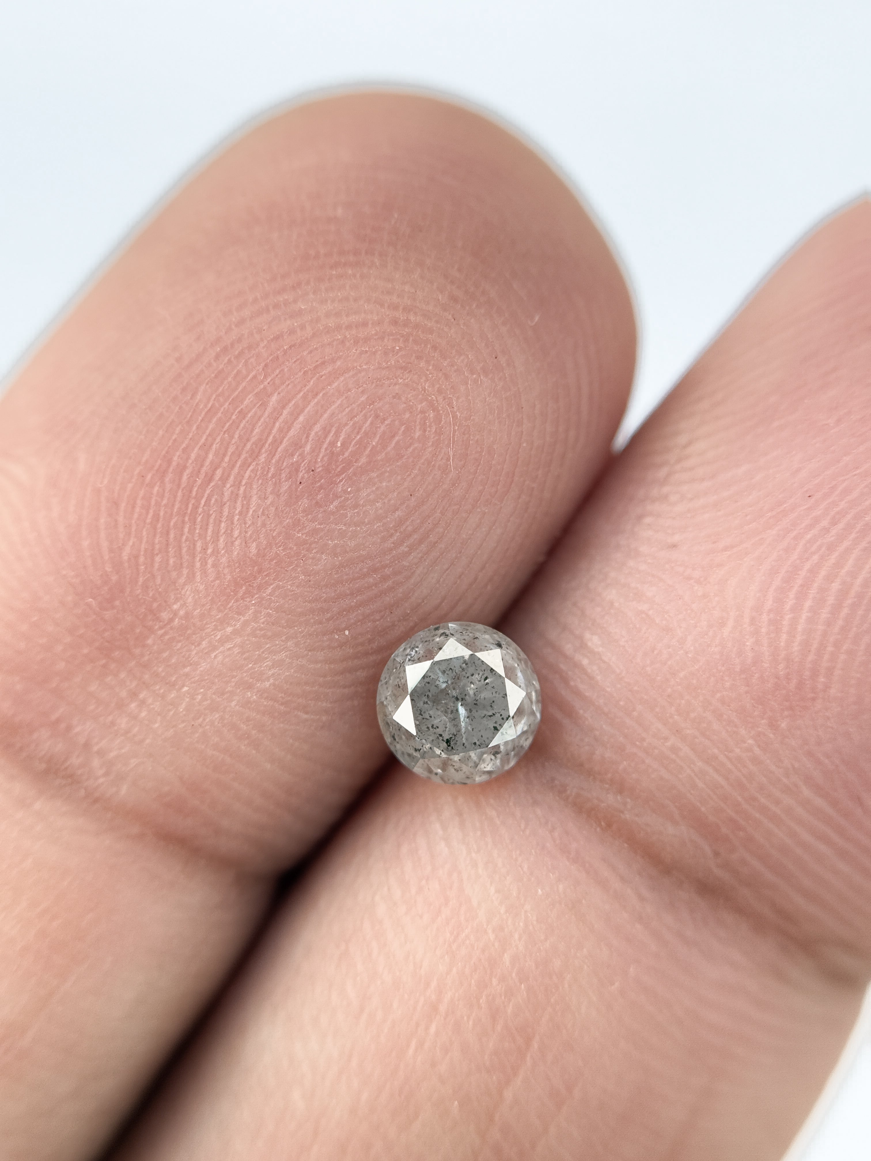 0.67 Ct Round Rose Cut Grey Natural Salt and Pepper Diamond