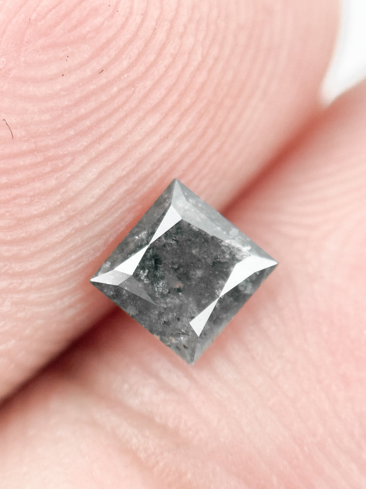 0.35 Ct Princess Rose Cut Grey Natural Salt and Pepper Diamond