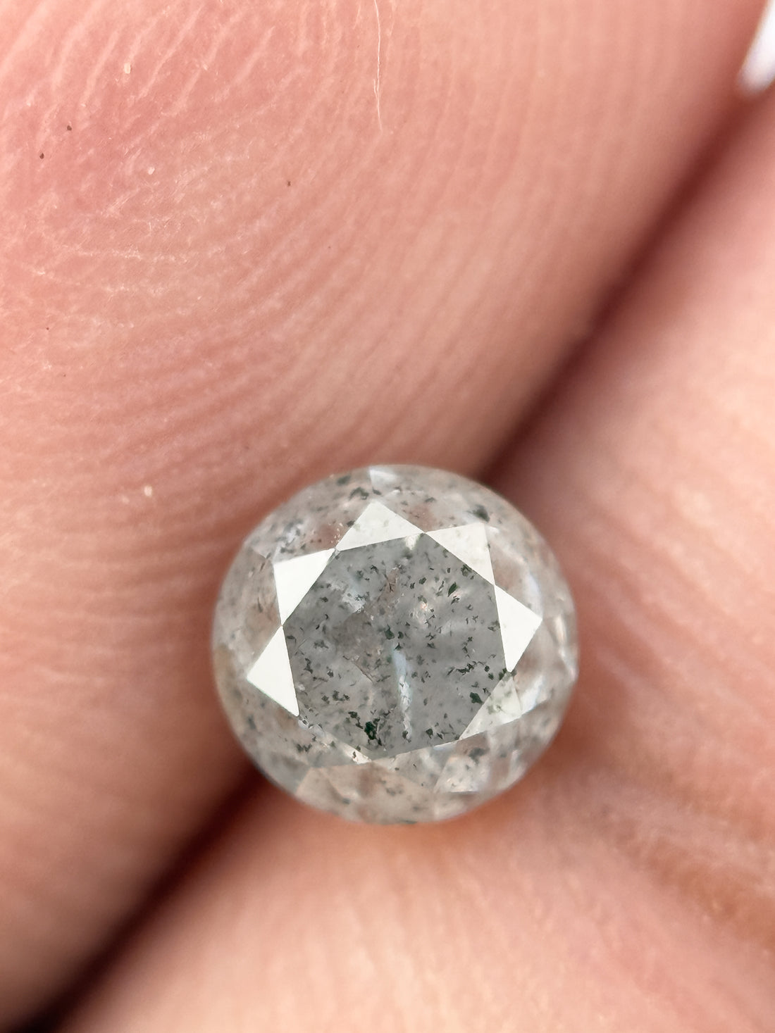 0.67 Ct Round Rose Cut Grey Natural Salt and Pepper Diamond