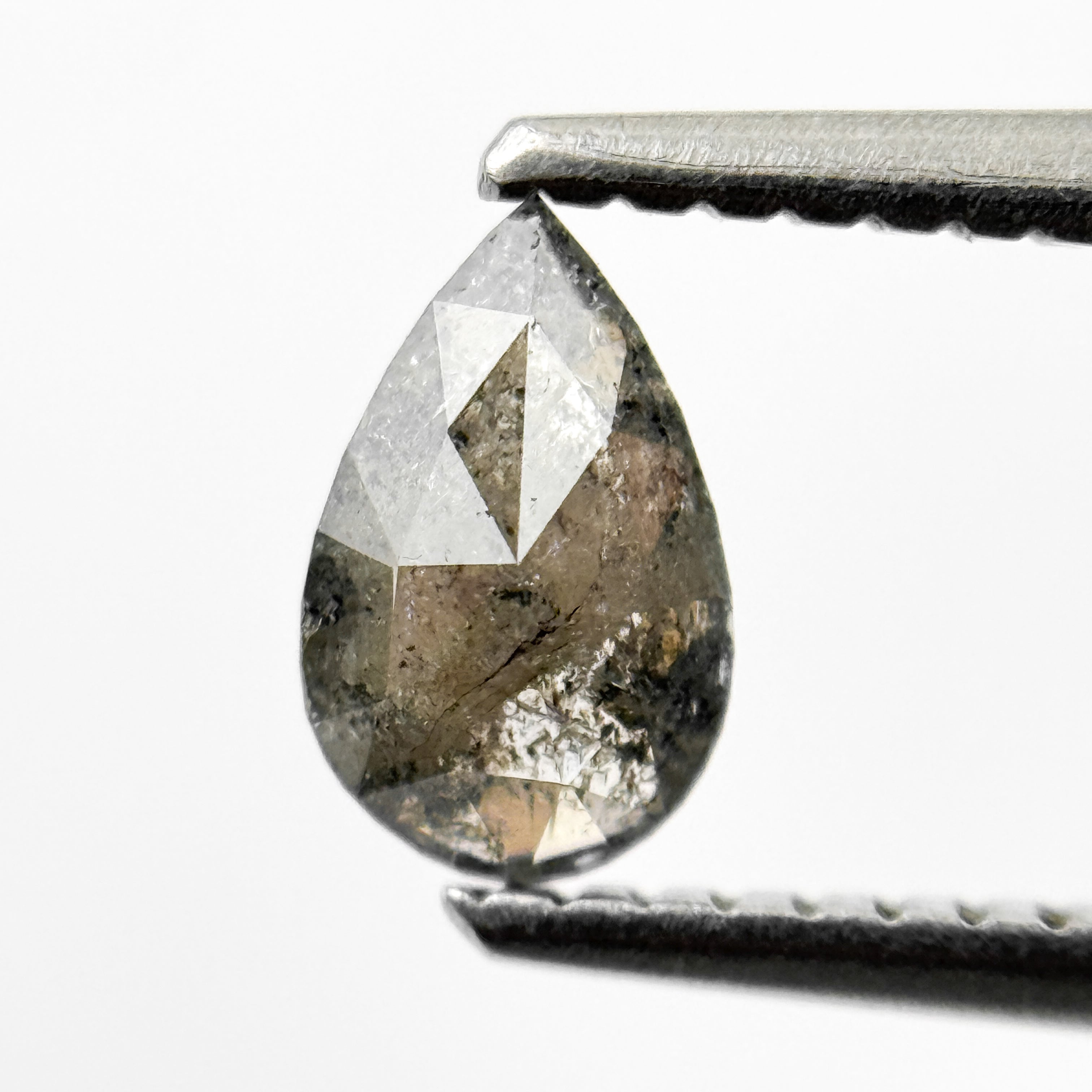 0.48 Ct Pear Rose Cut Grey Natural Salt and Pepper Diamond