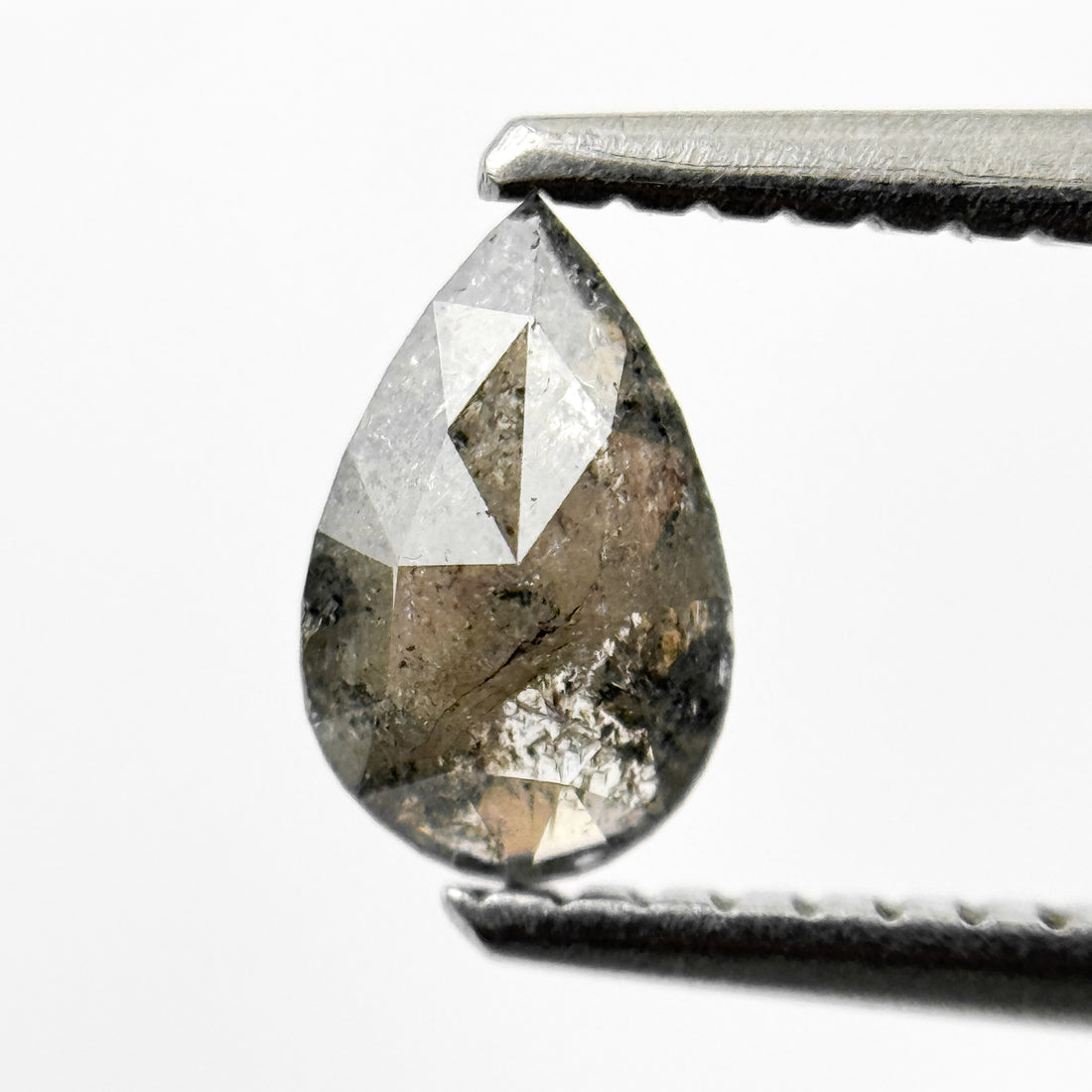 0.48 Ct Pear Rose Cut Grey Natural Salt and Pepper Diamond