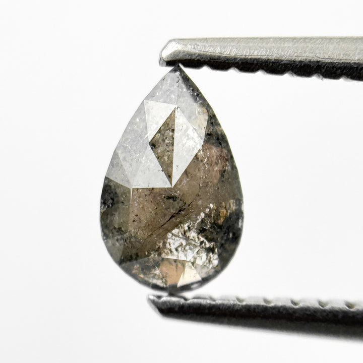 0.48 Ct Pear Rose Cut Grey Natural Salt and Pepper Diamond