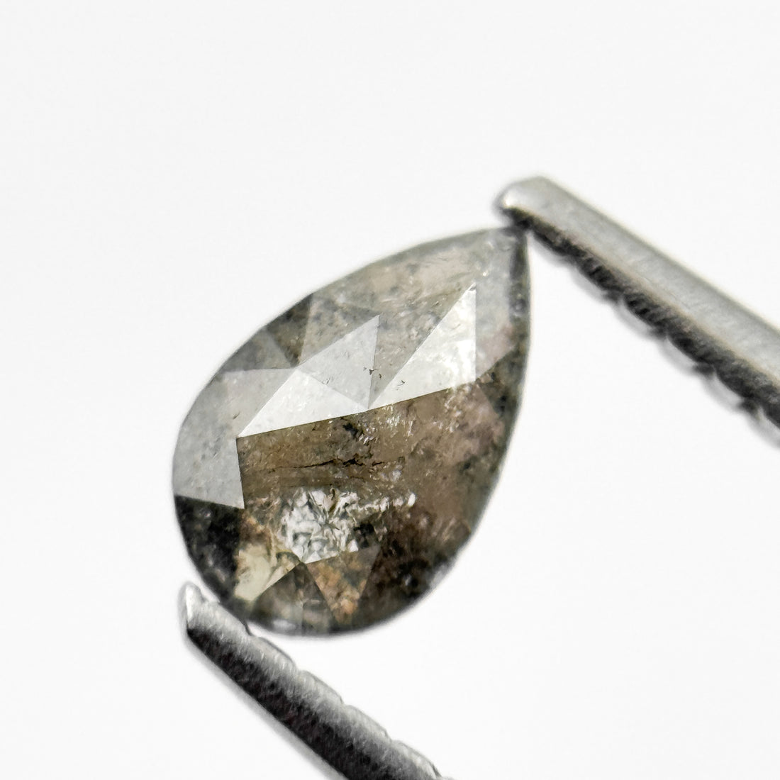 0.48 Ct Pear Rose Cut Grey Natural Salt and Pepper Diamond