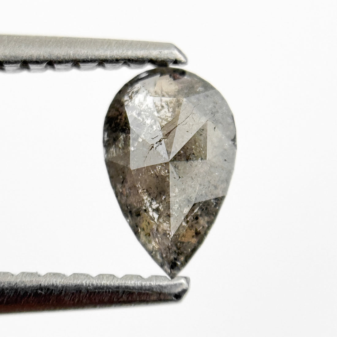 0.48 Ct Pear Rose Cut Grey Natural Salt and Pepper Diamond
