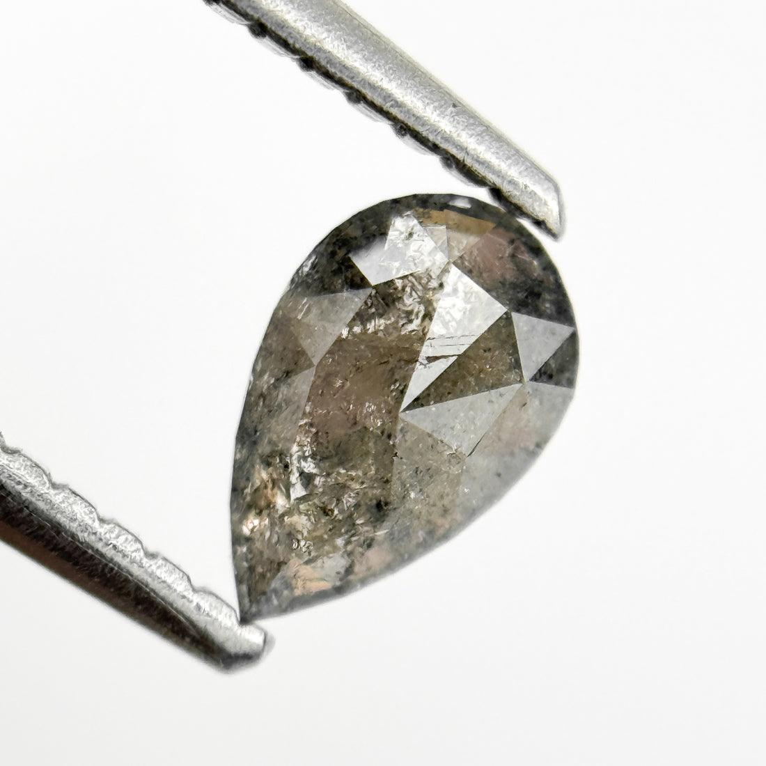 0.48 Ct Pear Rose Cut Grey Natural Salt and Pepper Diamond
