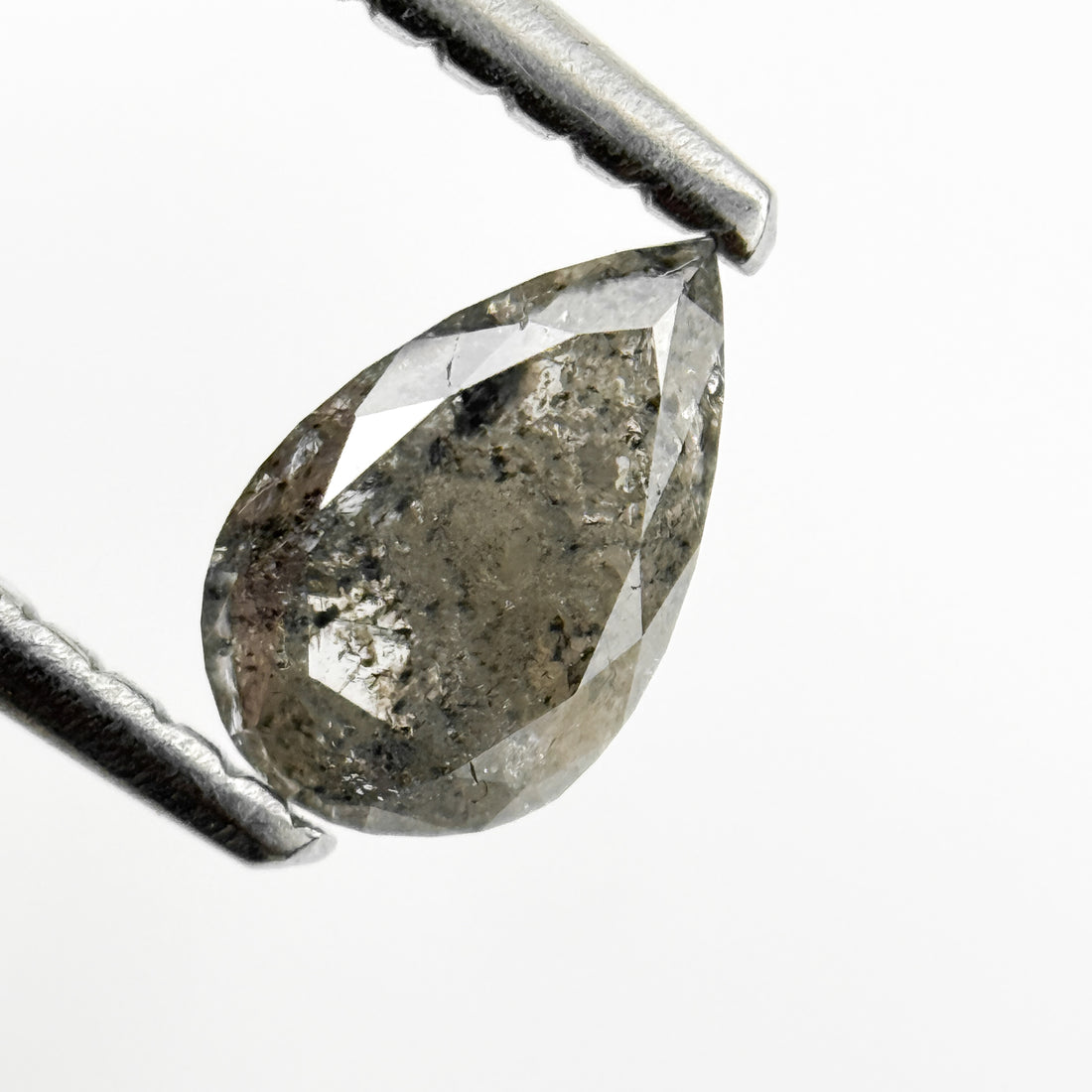 0.48 Ct Pear Rose Cut Grey Natural Salt and Pepper Diamond