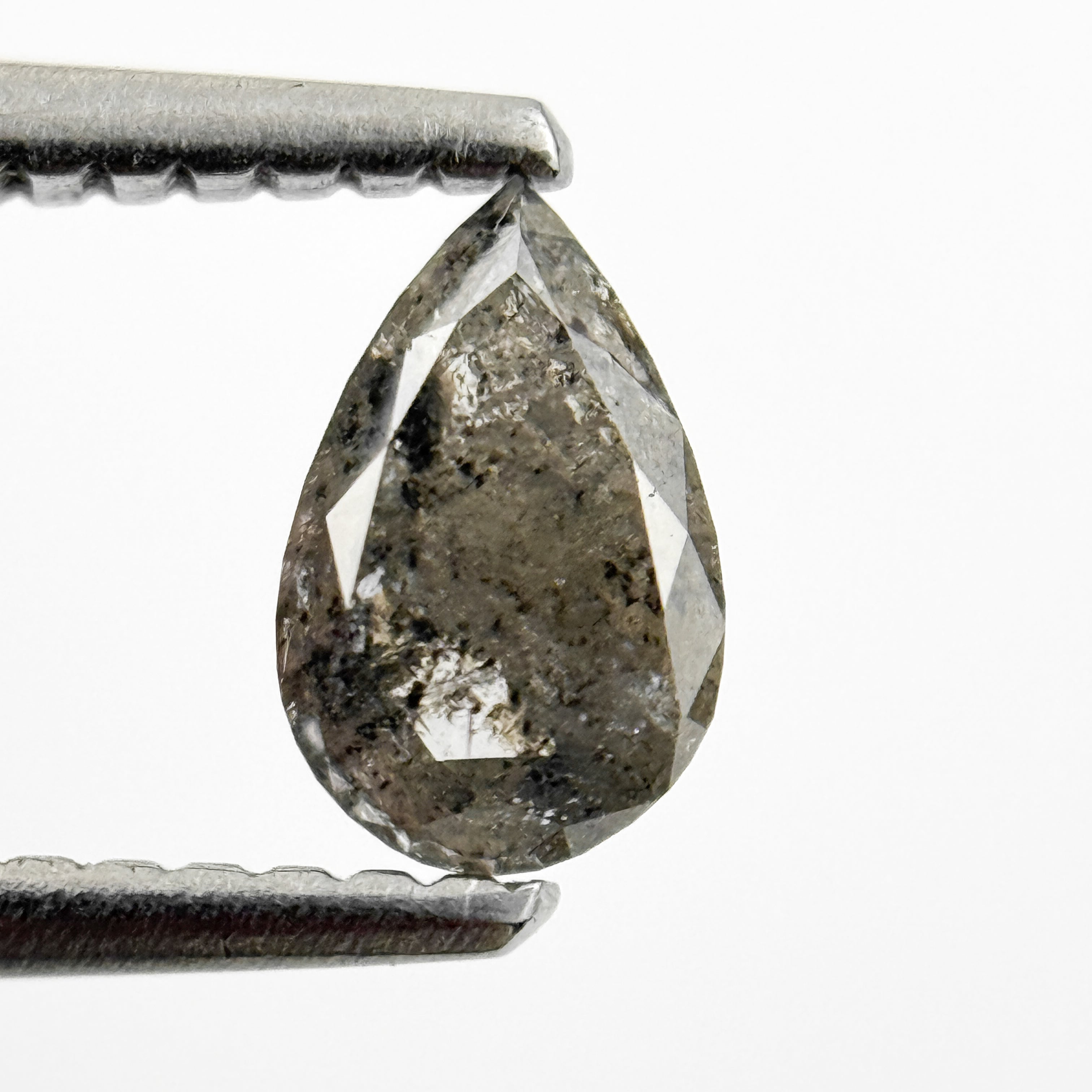 0.48 Ct Pear Rose Cut Grey Natural Salt and Pepper Diamond