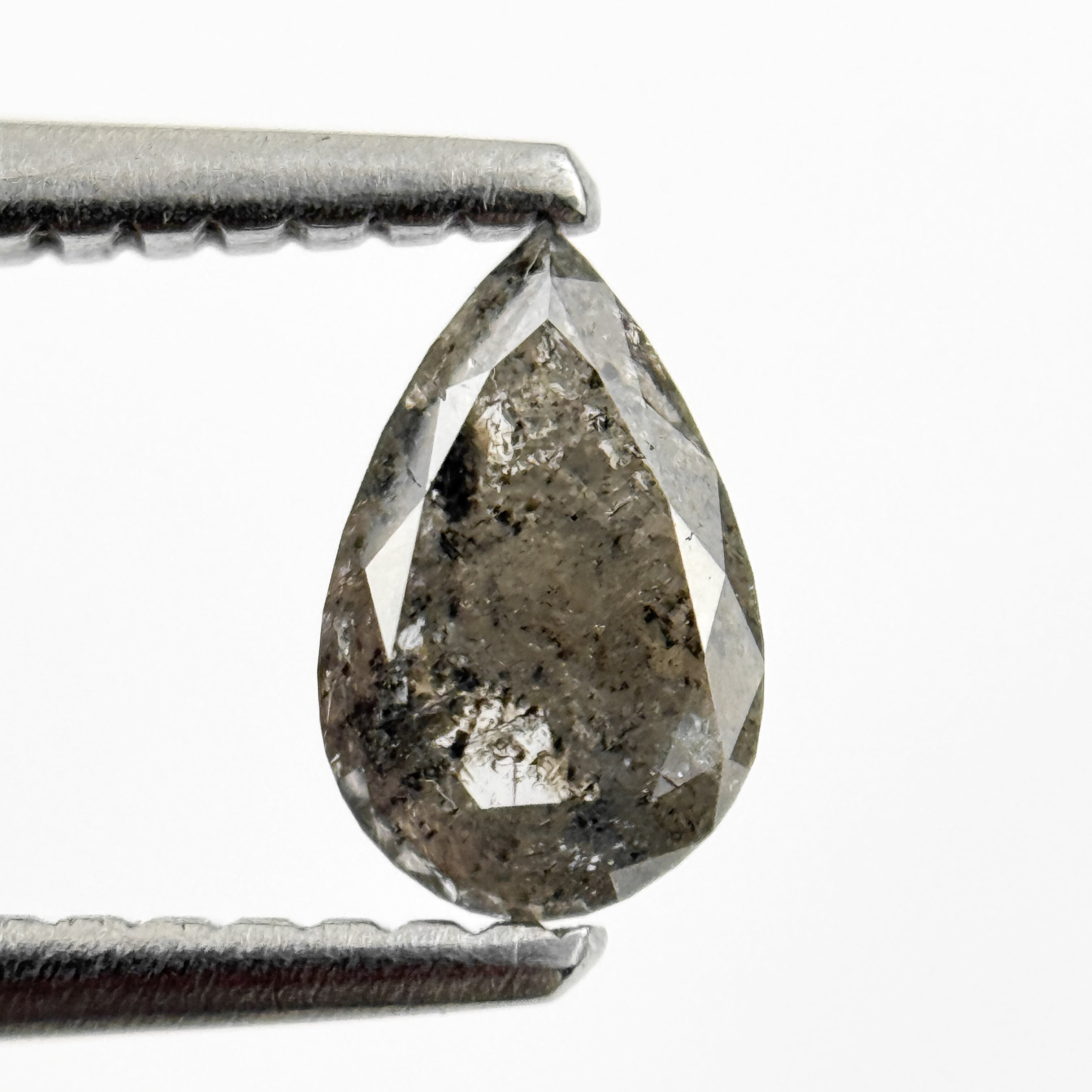 0.48 Ct Pear Rose Cut Grey Natural Salt and Pepper Diamond