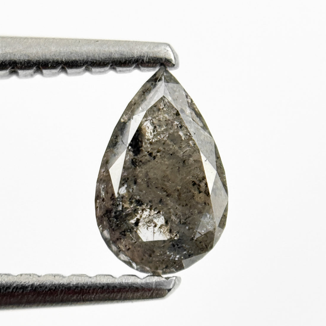 0.48 Ct Pear Rose Cut Grey Natural Salt and Pepper Diamond