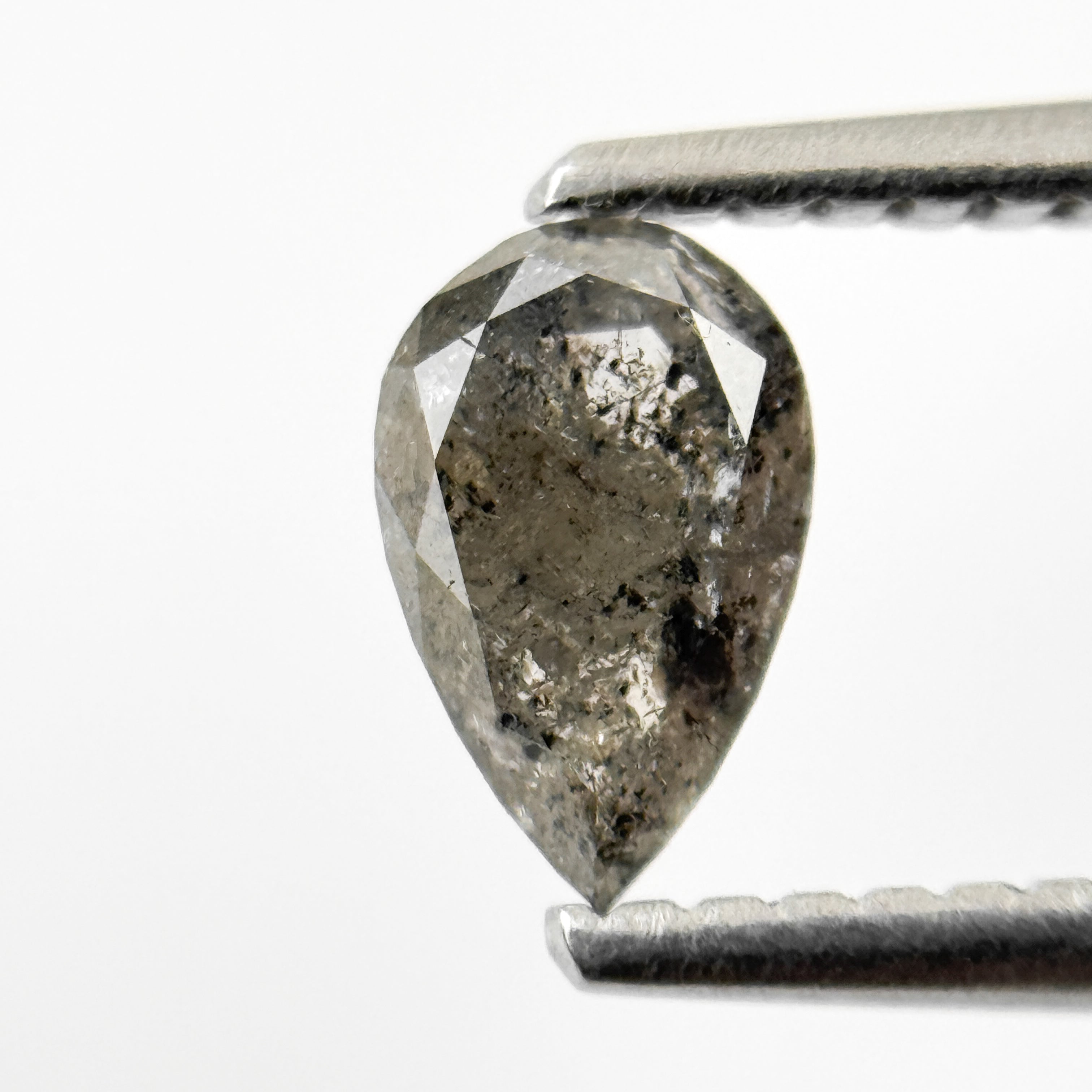 0.48 Ct Pear Rose Cut Grey Natural Salt and Pepper Diamond