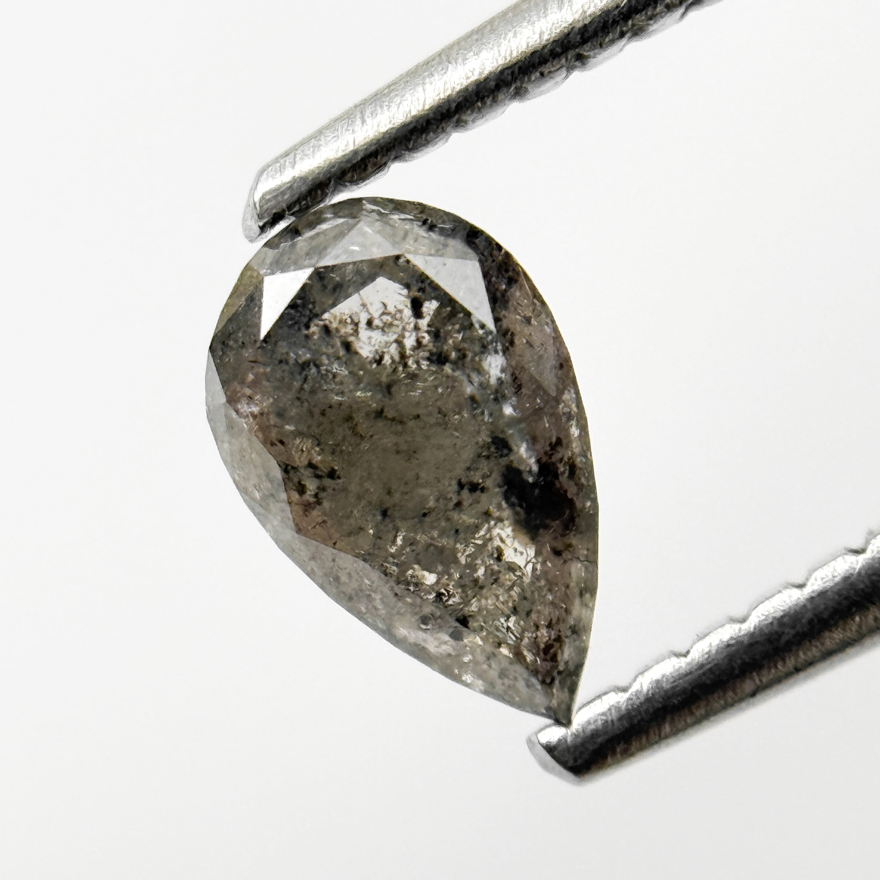 0.48 Ct Pear Rose Cut Grey Natural Salt and Pepper Diamond