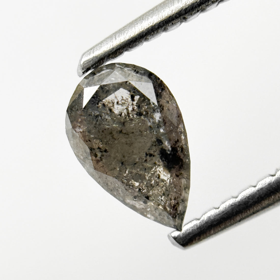 0.48 Ct Pear Rose Cut Grey Natural Salt and Pepper Diamond