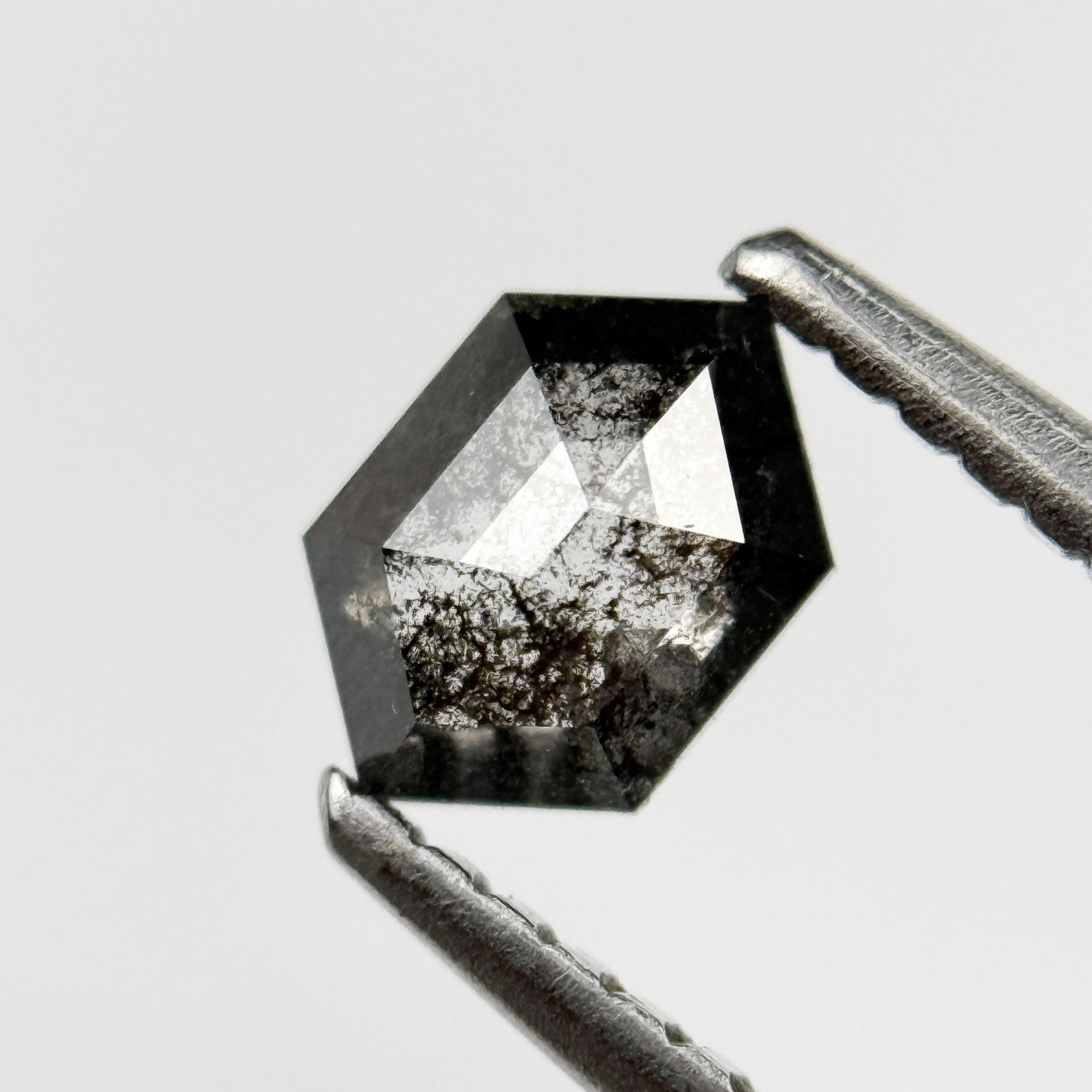0.44 Ct Hexagon Rose Cut Grey Natural Salt and Pepper Diamond