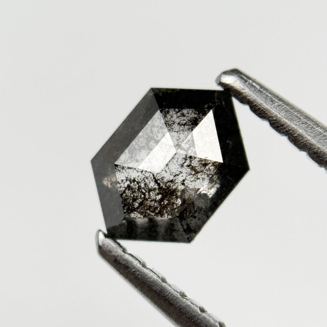 0.44 Ct Hexagon Rose Cut Grey Natural Salt and Pepper Diamond