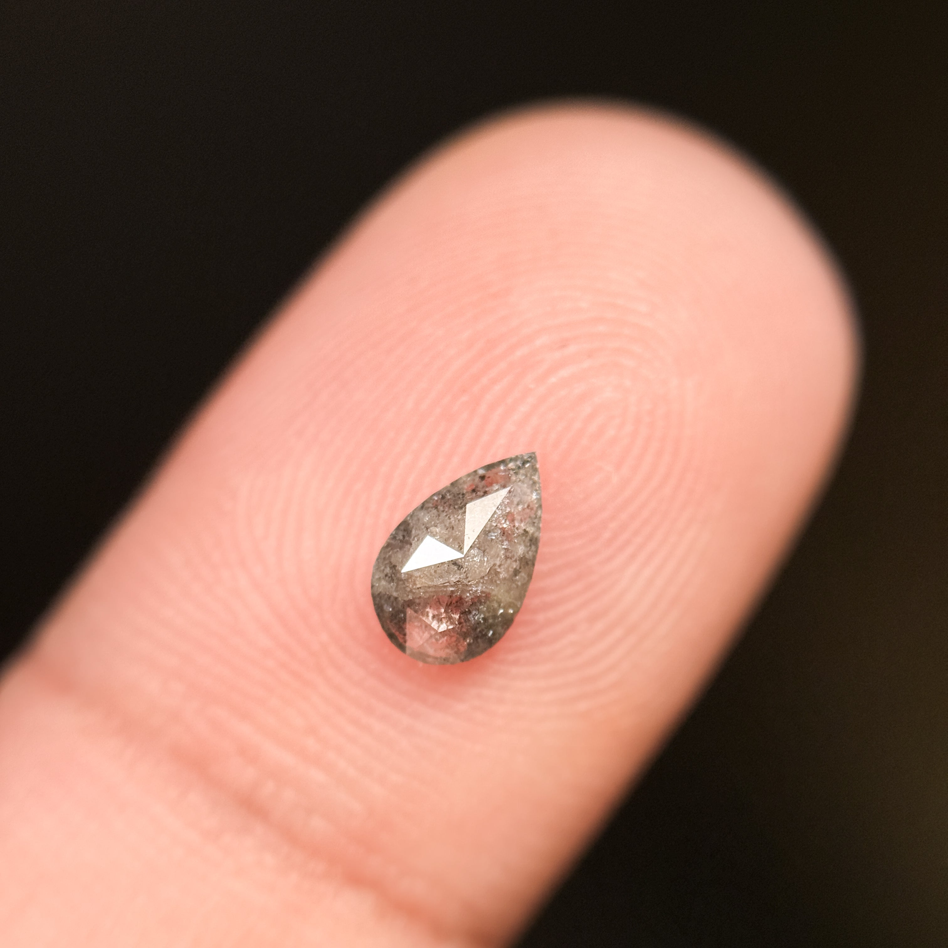 0.48 Ct Pear Rose Cut Grey Natural Salt and Pepper Diamond