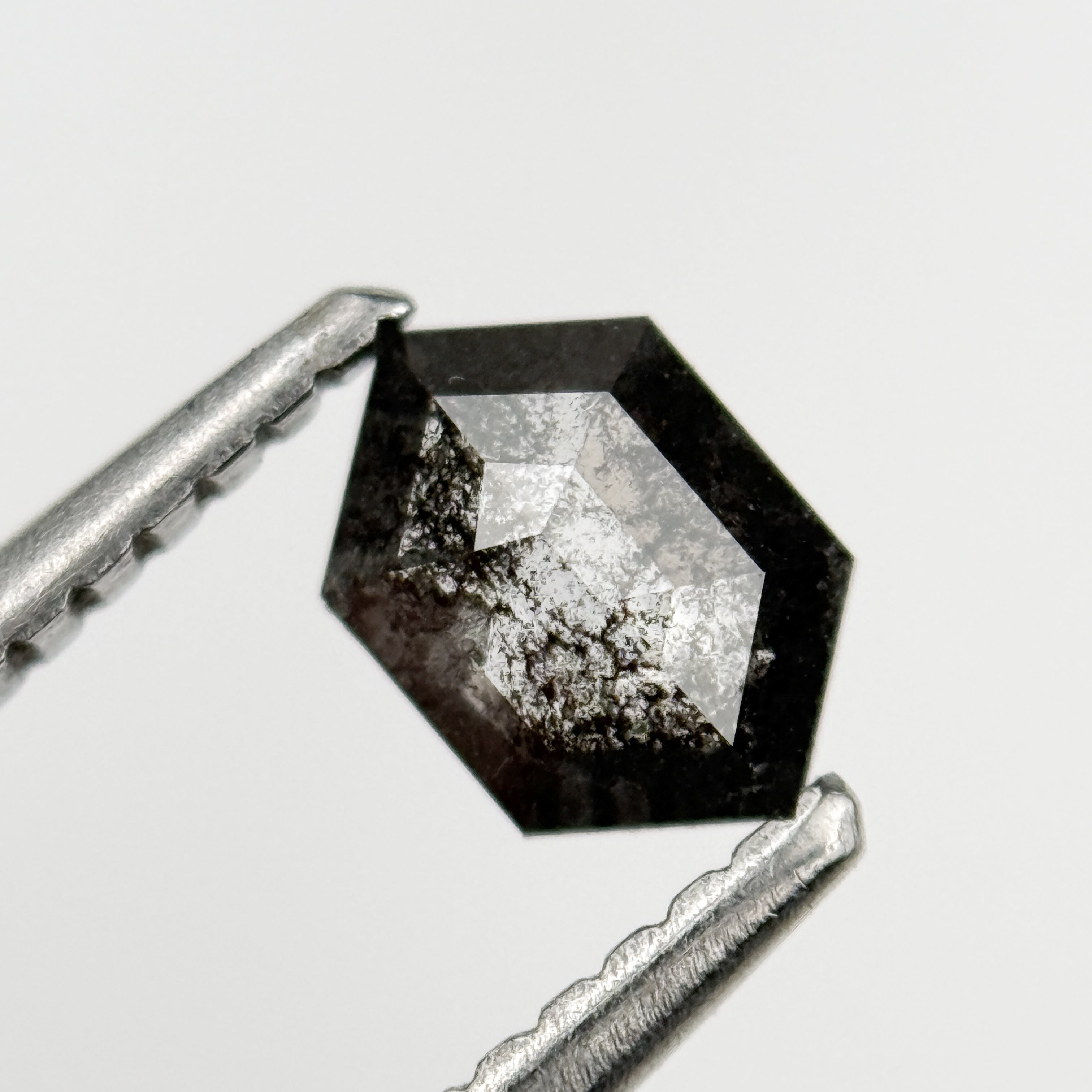 0.44 Ct Hexagon Rose Cut Grey Natural Salt and Pepper Diamond