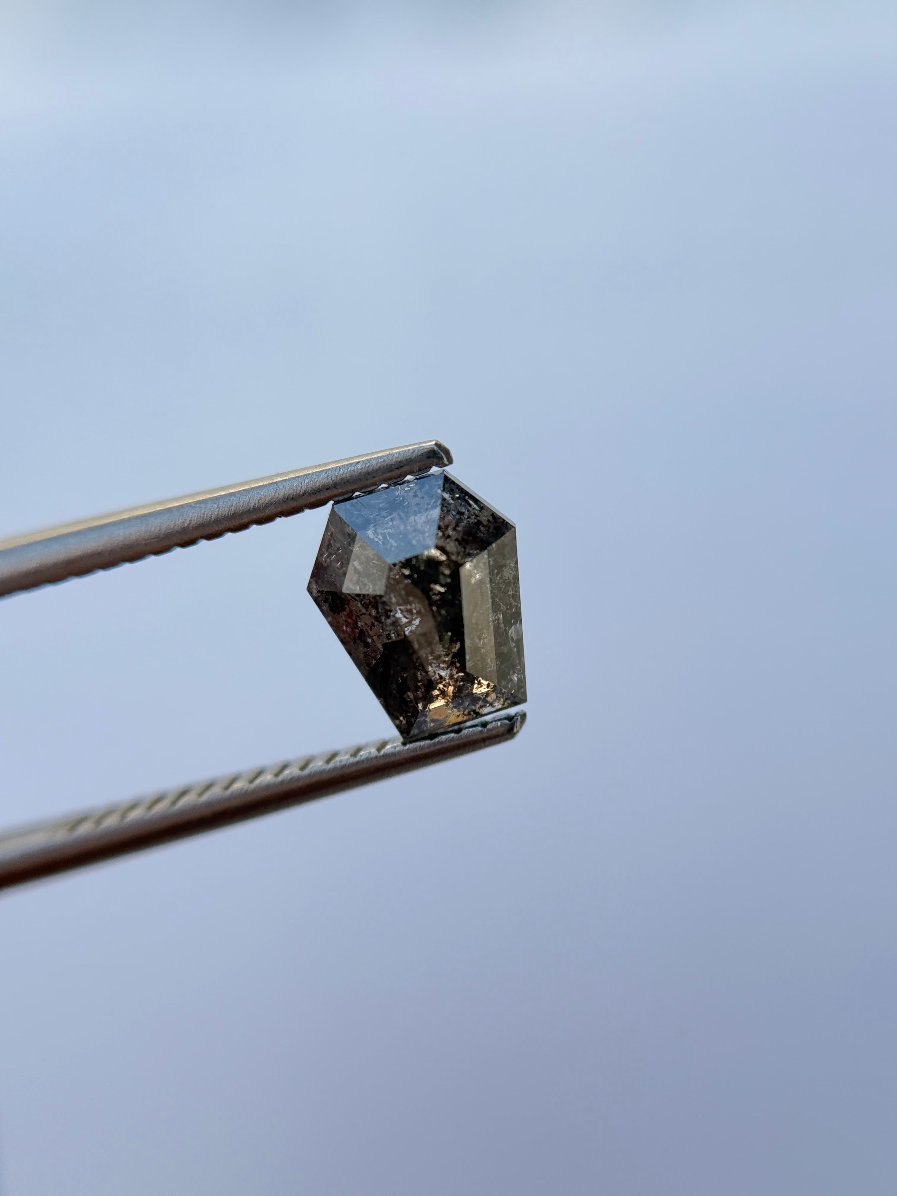 1.49 Ct Coffin Rose Cut Grey Natural Salt and Pepper Diamond