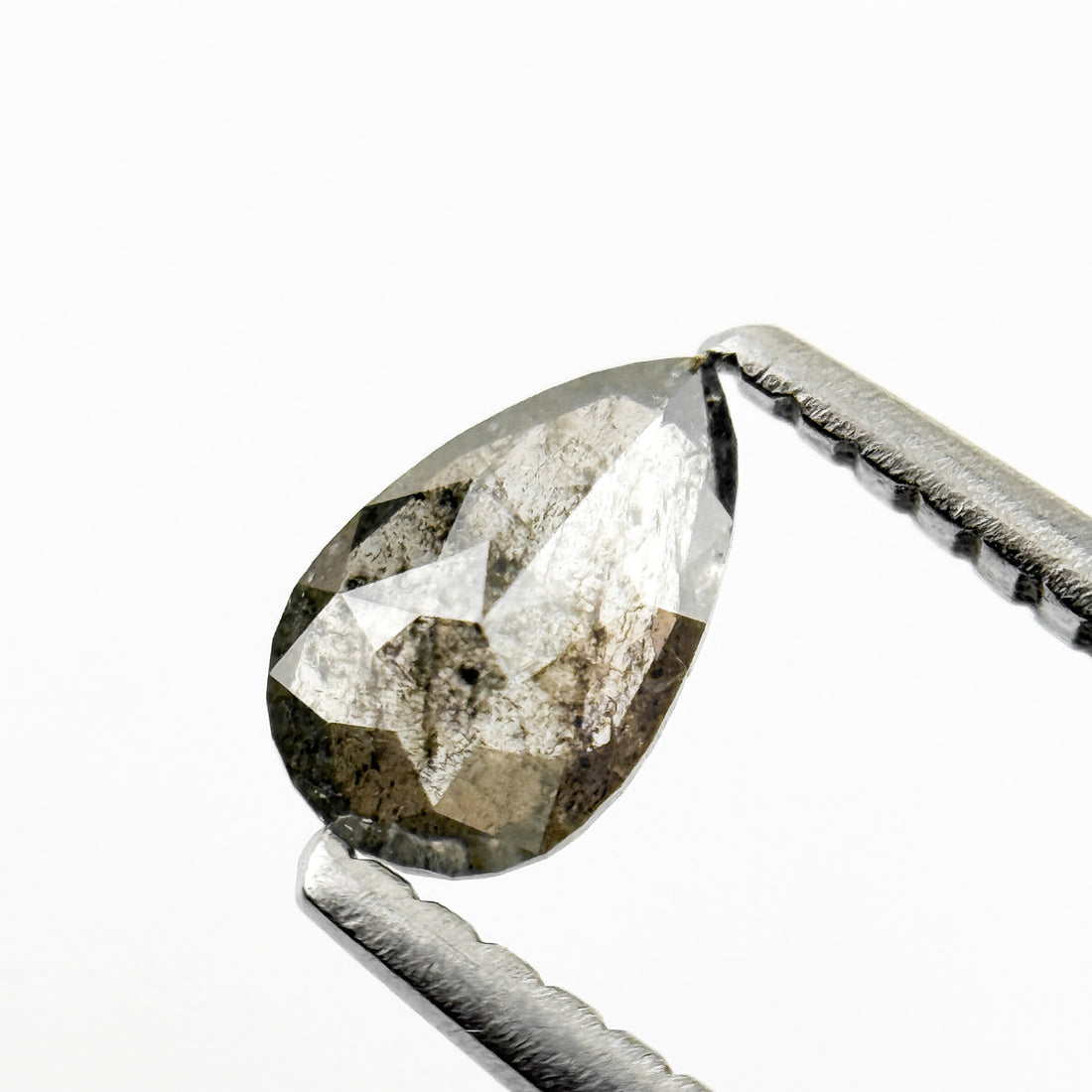 0.37 Ct Pear Rose Cut Grey Natural Salt and Pepper Diamond