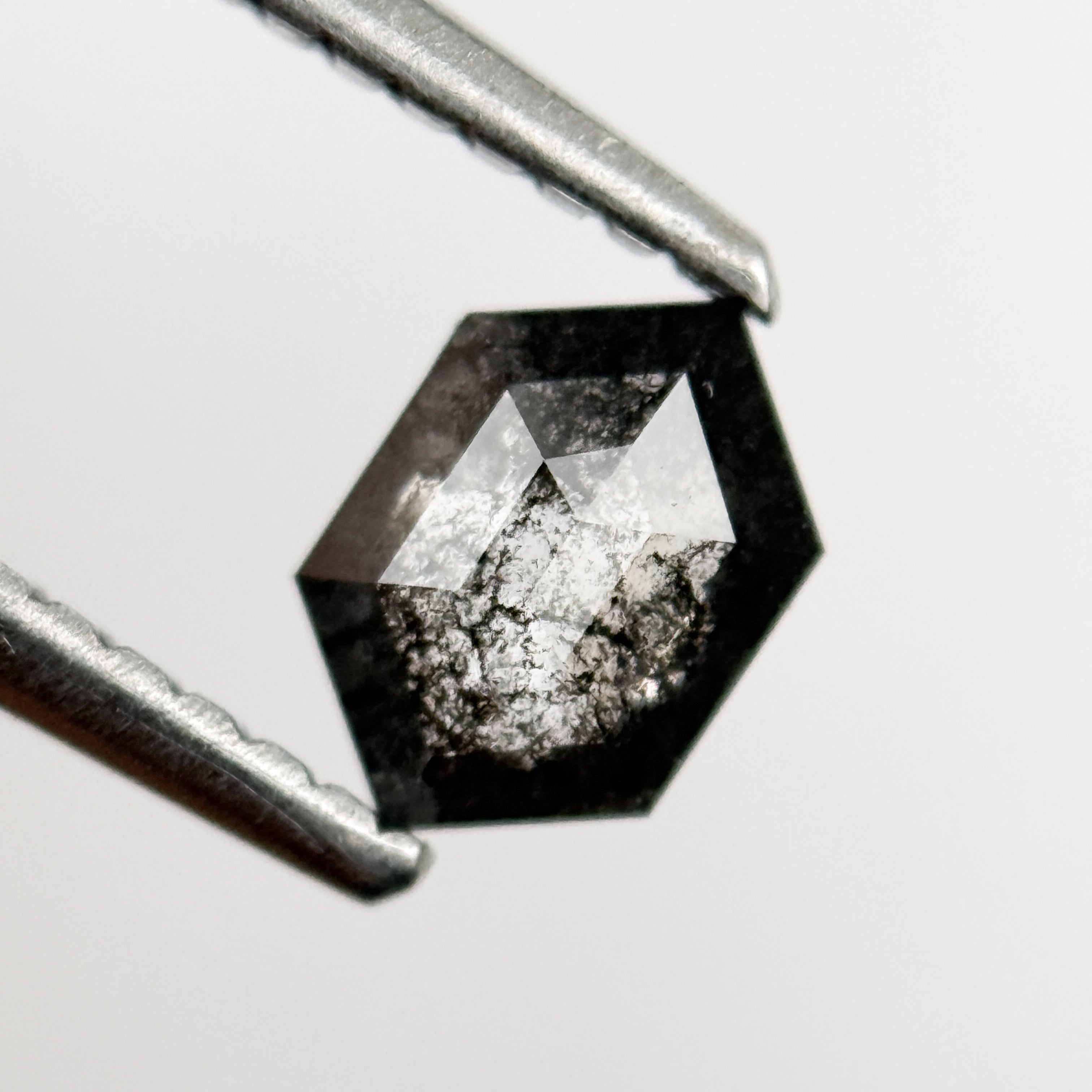 0.44 Ct Hexagon Rose Cut Grey Natural Salt and Pepper Diamond