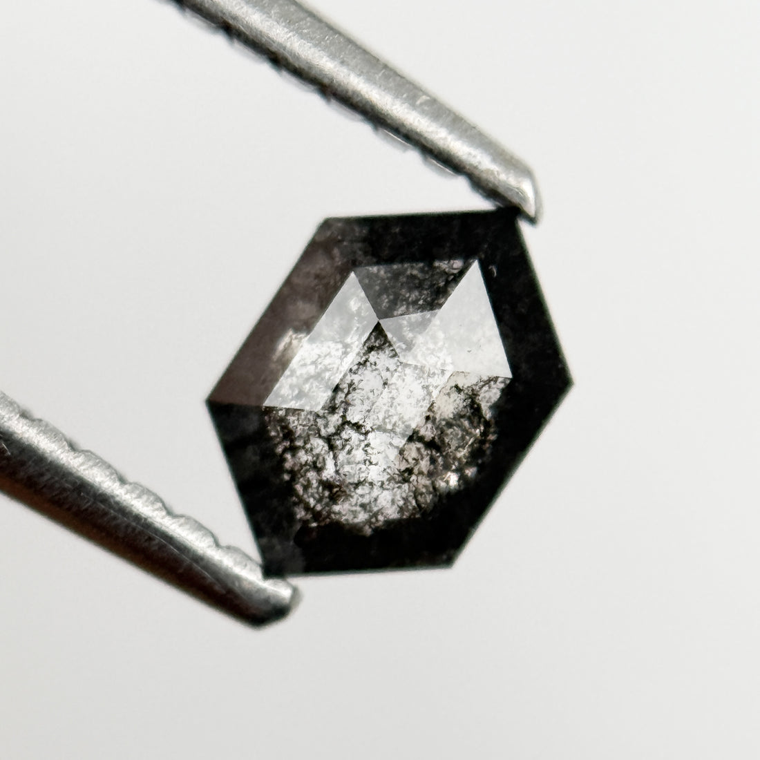 0.44 Ct Hexagon Rose Cut Grey Natural Salt and Pepper Diamond
