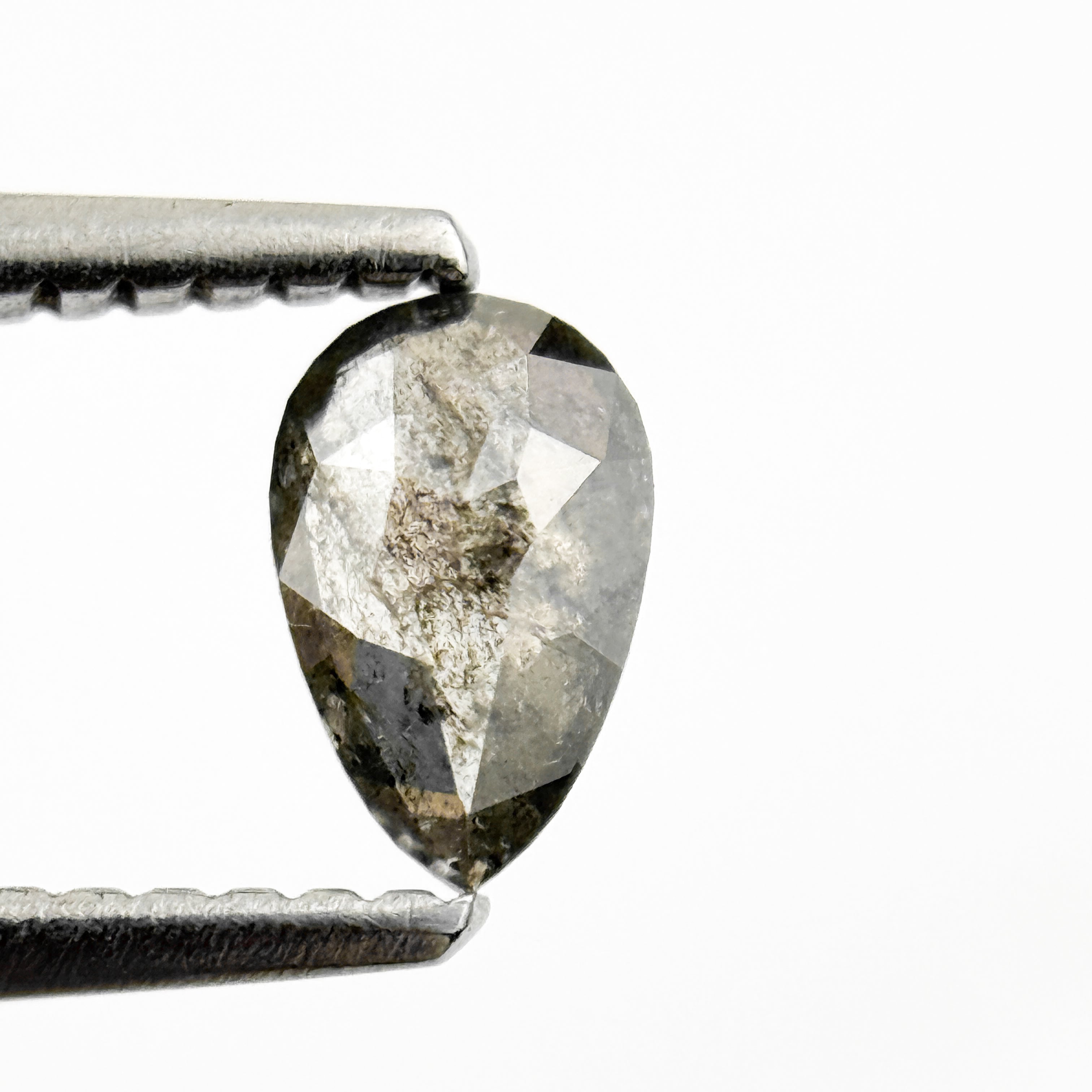 0.37 Ct Pear Rose Cut Grey Natural Salt and Pepper Diamond