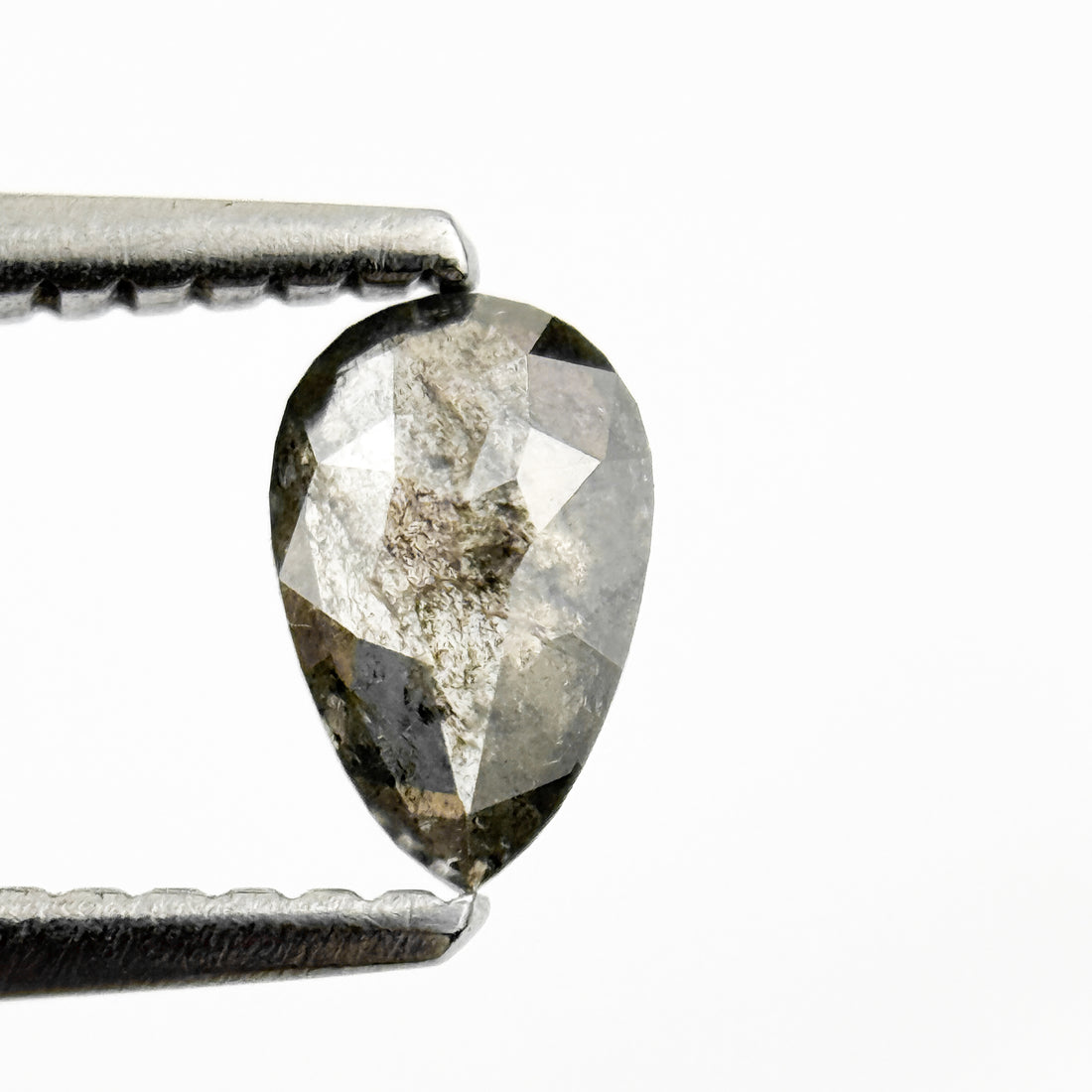 0.37 Ct Pear Rose Cut Grey Natural Salt and Pepper Diamond