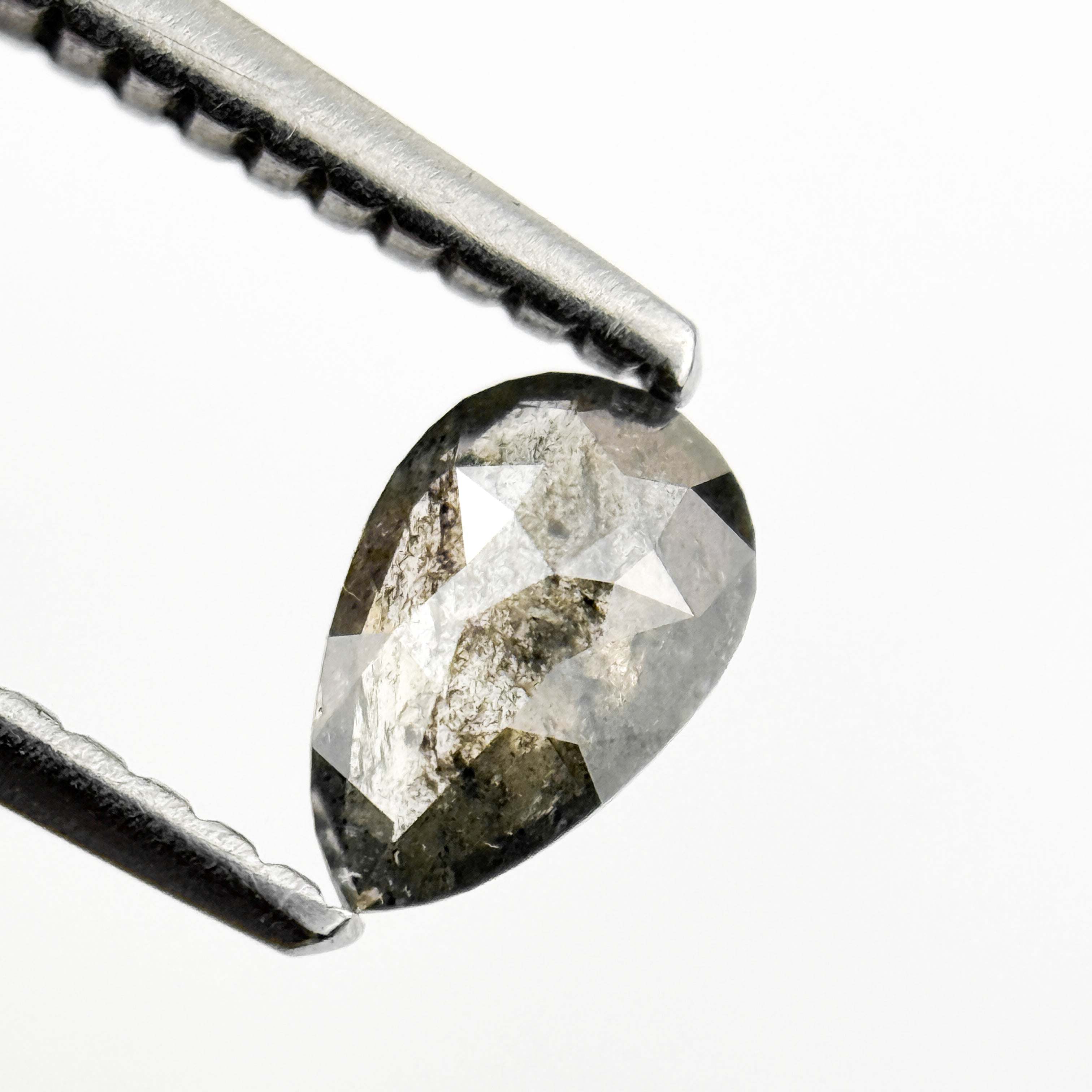 0.37 Ct Pear Rose Cut Grey Natural Salt and Pepper Diamond